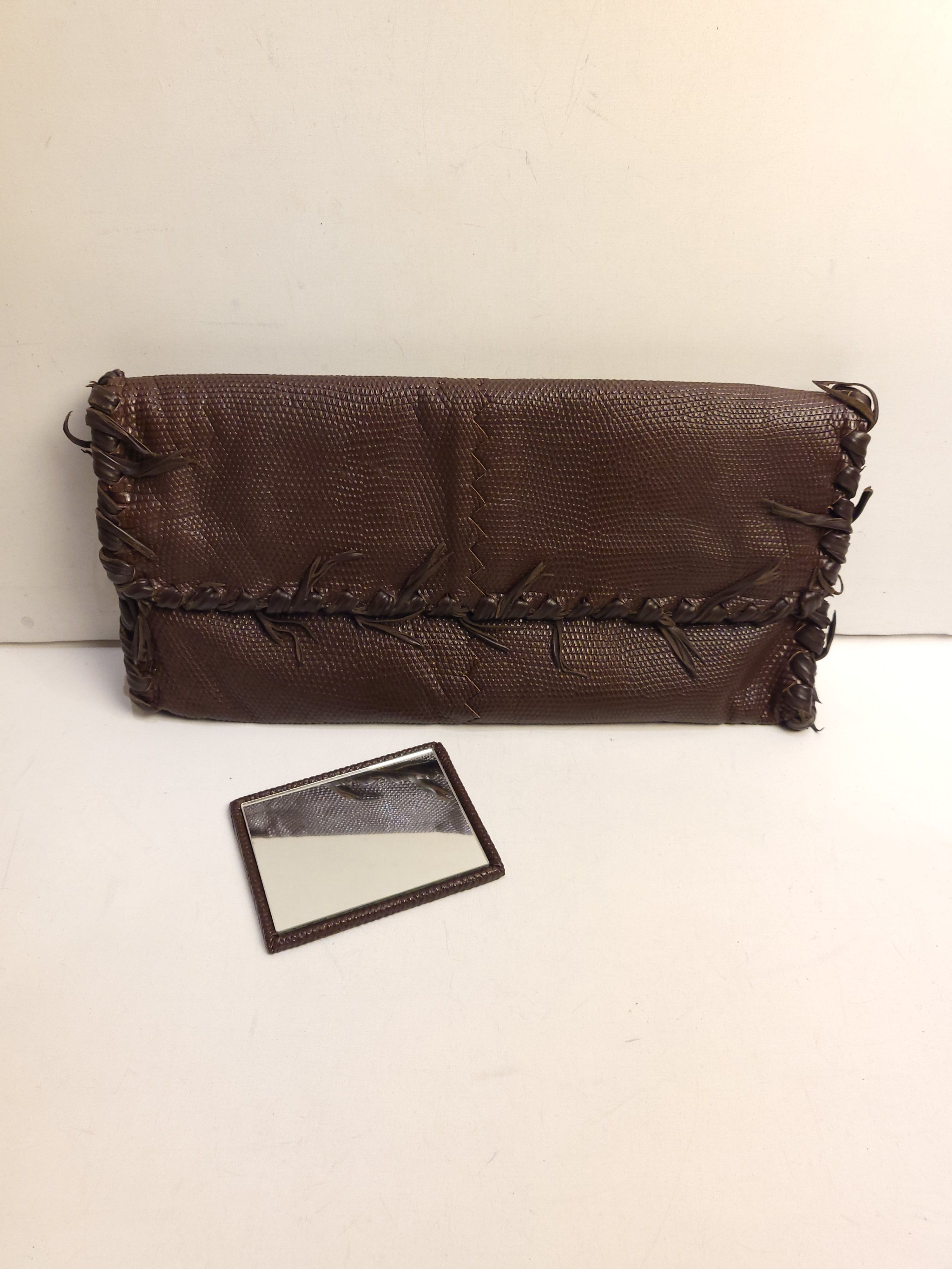 Preowned Bottega Veneta Brown Leather Flap Clutch