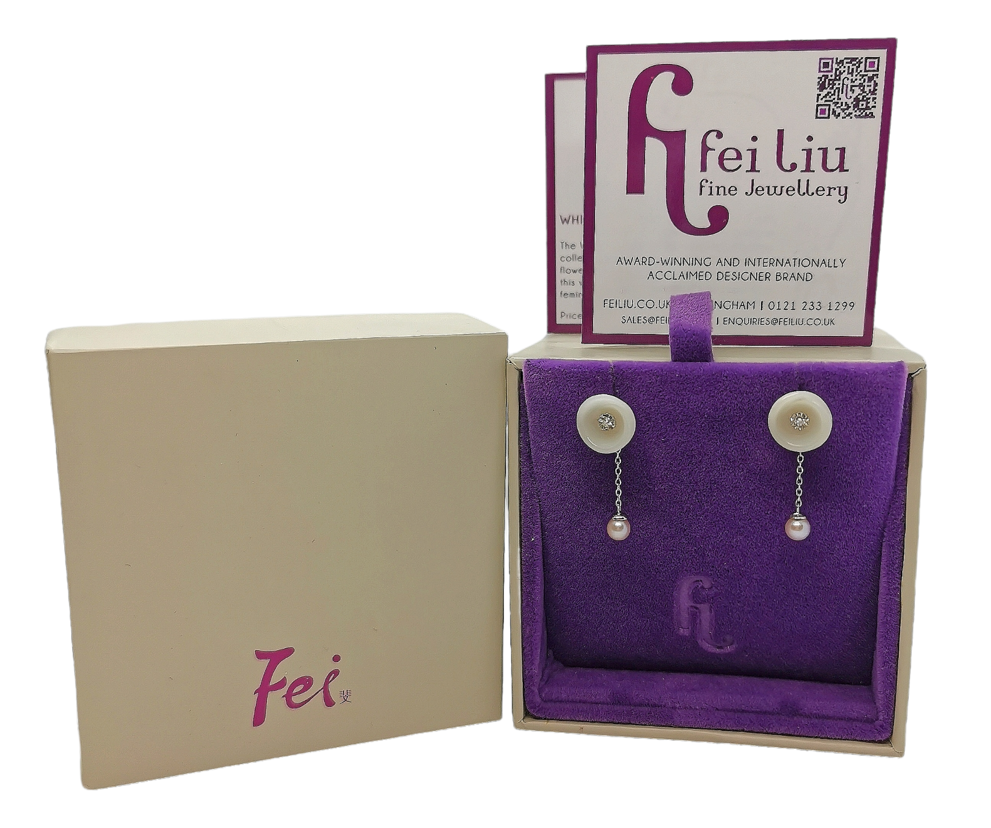 Fei Liu 14ct white gold  jade floral drop earrings