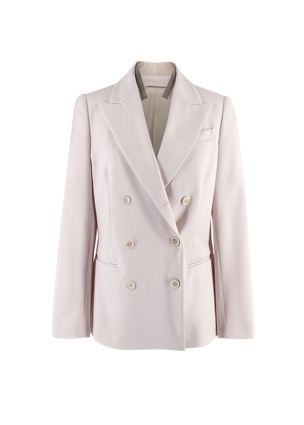 Brunello Cucinelli Bead Embellished Double Breasted Wool Blend Blazer Size XS Pale Pink wool/polyamide