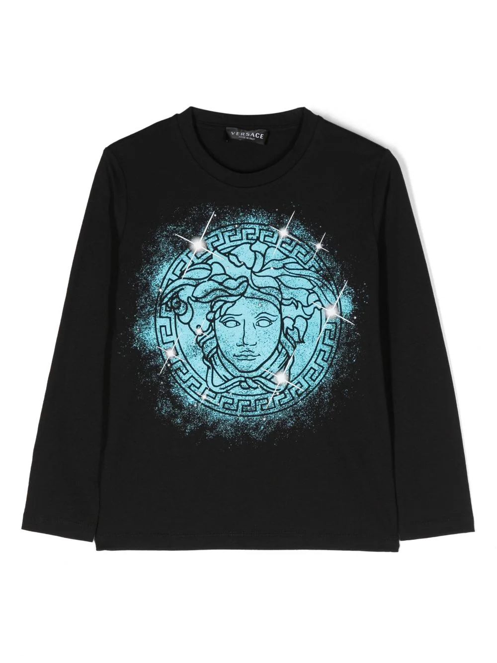 Boys Versace Kids Medusa Graphic Long SleeveT-Shirt Size 10 Years + Black/Mid Blue cotton