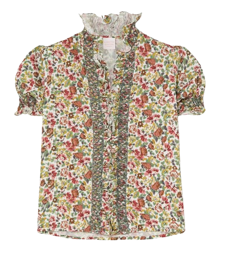 Loretta Caponi Floral High Neck Donatella Blouse Size L green red yellow ivory viscose