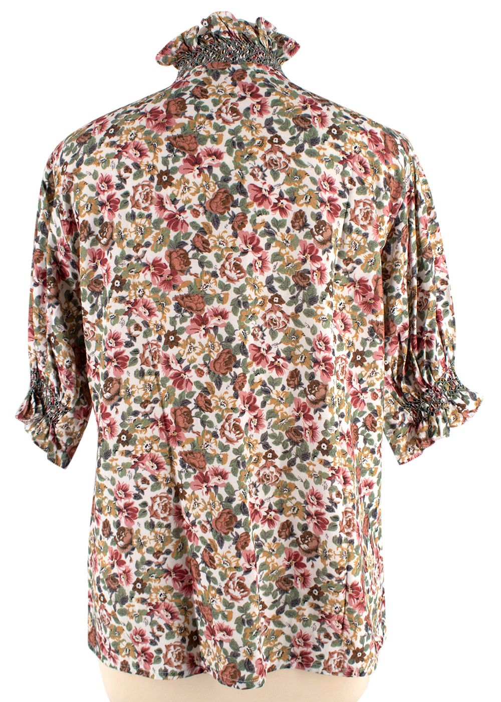 Loretta Caponi Floral High Neck Donatella Blouse Size L green red yellow ivory viscose