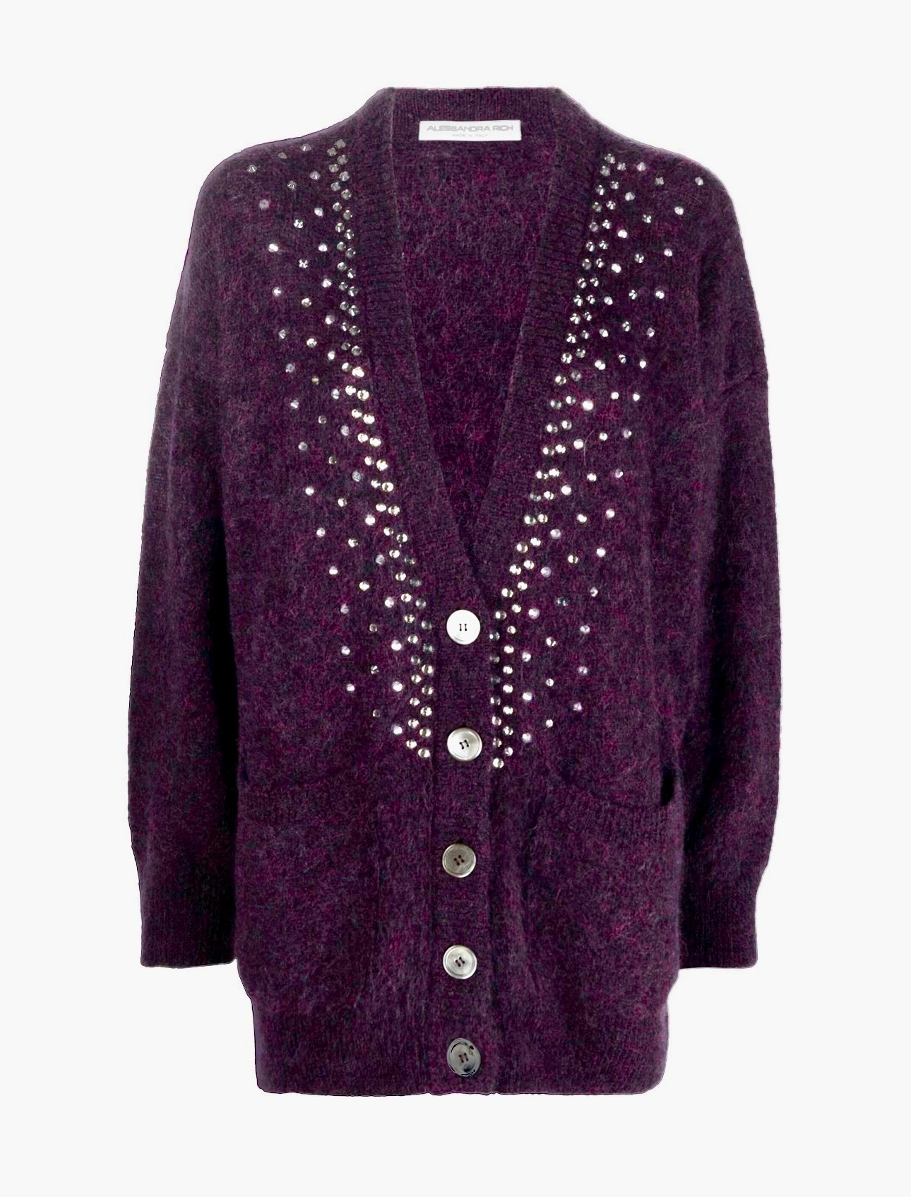 Preowned Alessandra Rich Purple Mohair Blend Longline Cardigan Size S