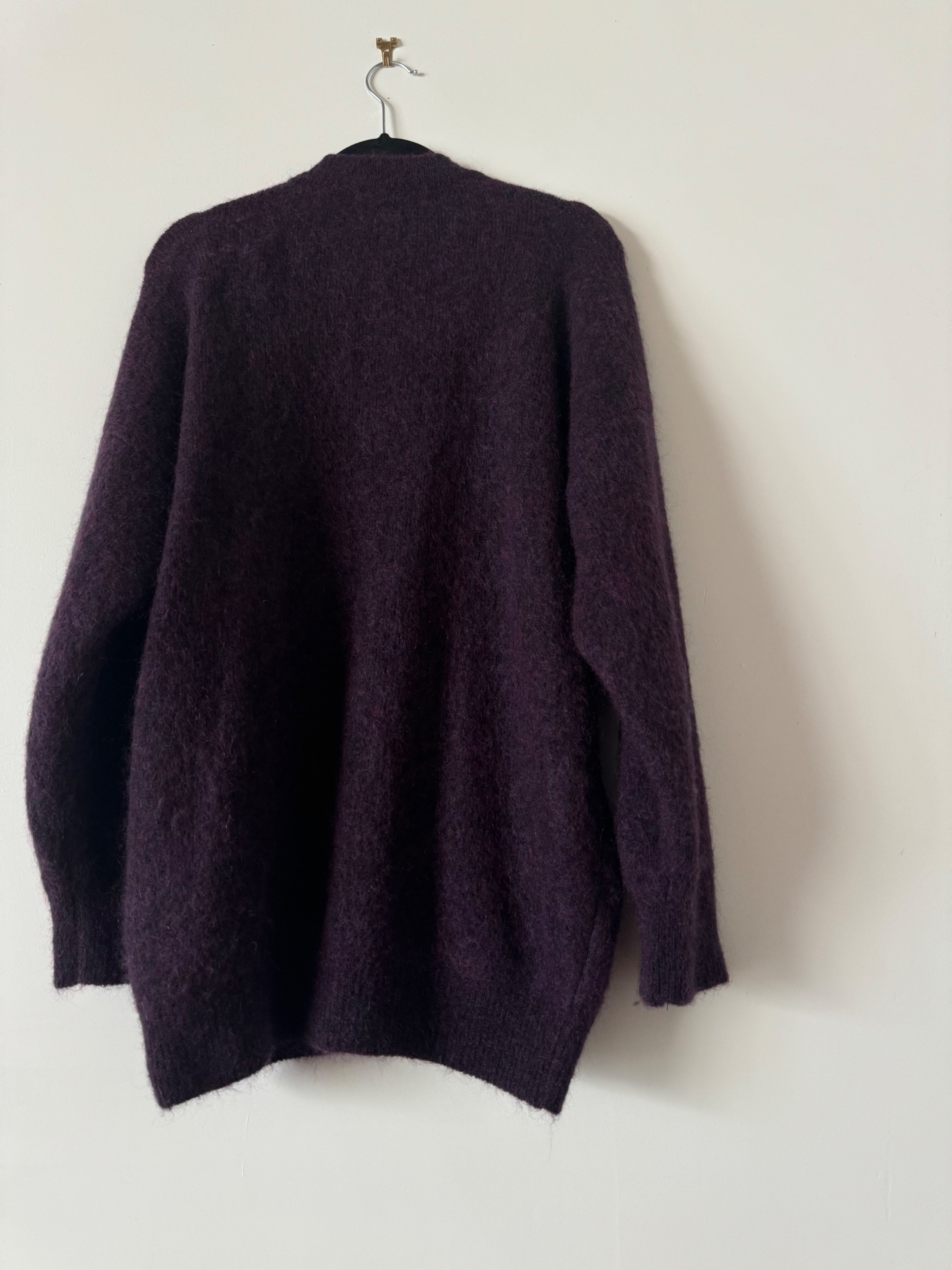 Preowned Alessandra Rich Purple Mohair Blend Longline Cardigan Size S