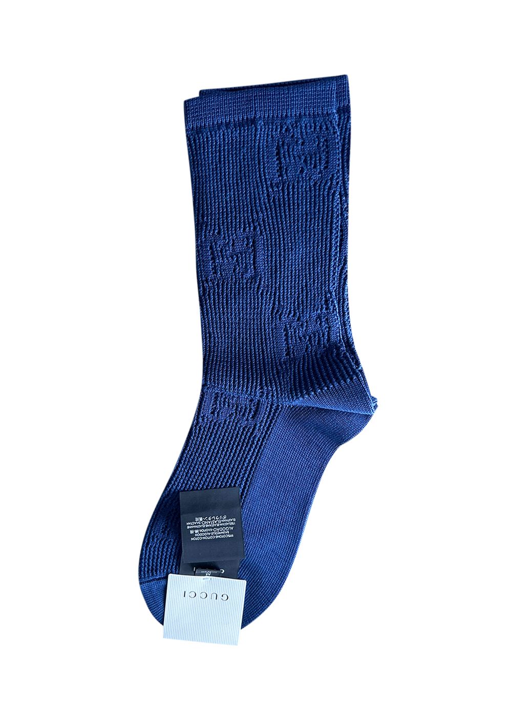 Gucci Blue Logo Embroidered Socks Size M cotton