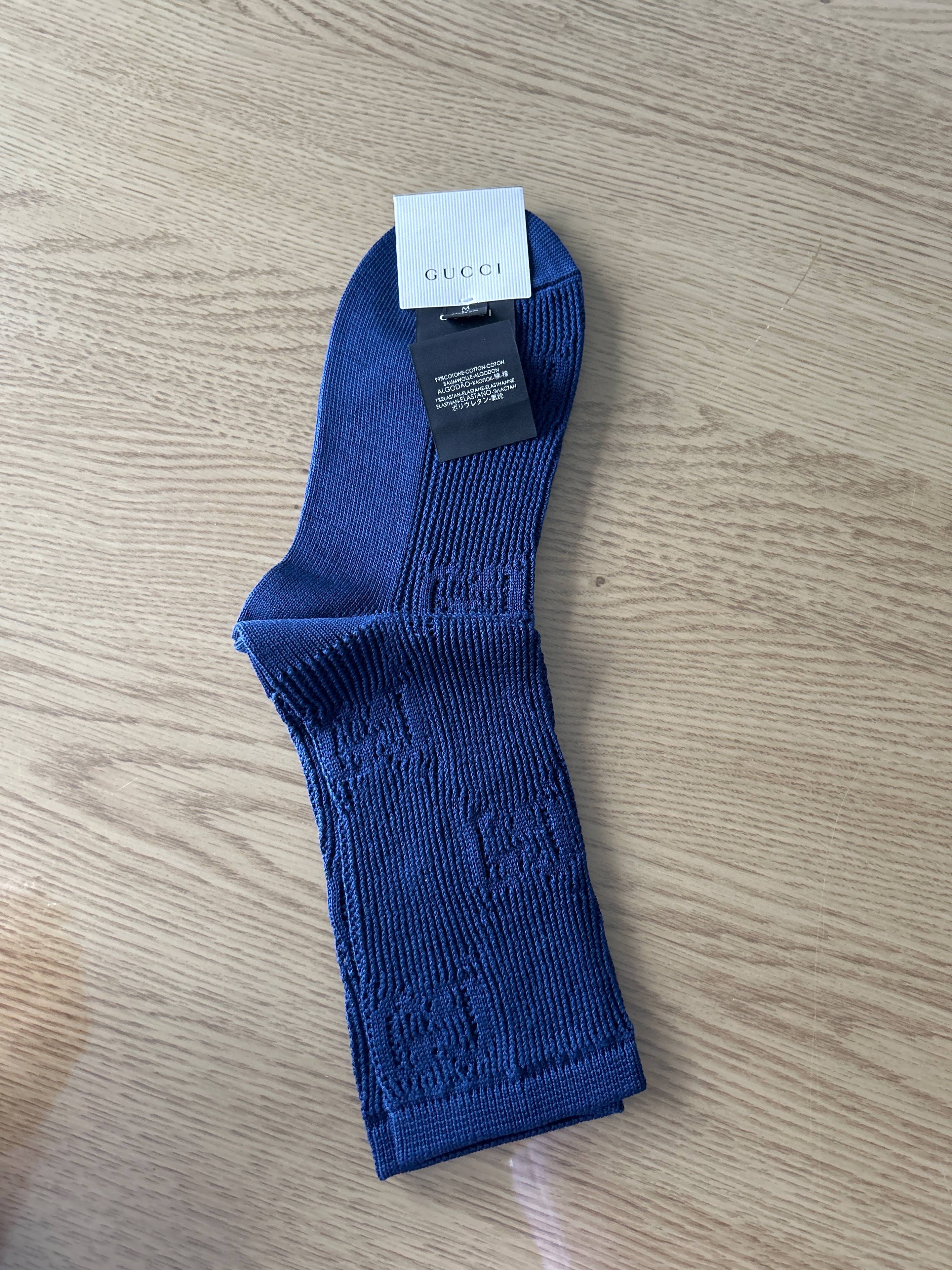 Gucci Blue Logo Embroidered Socks Size M cotton