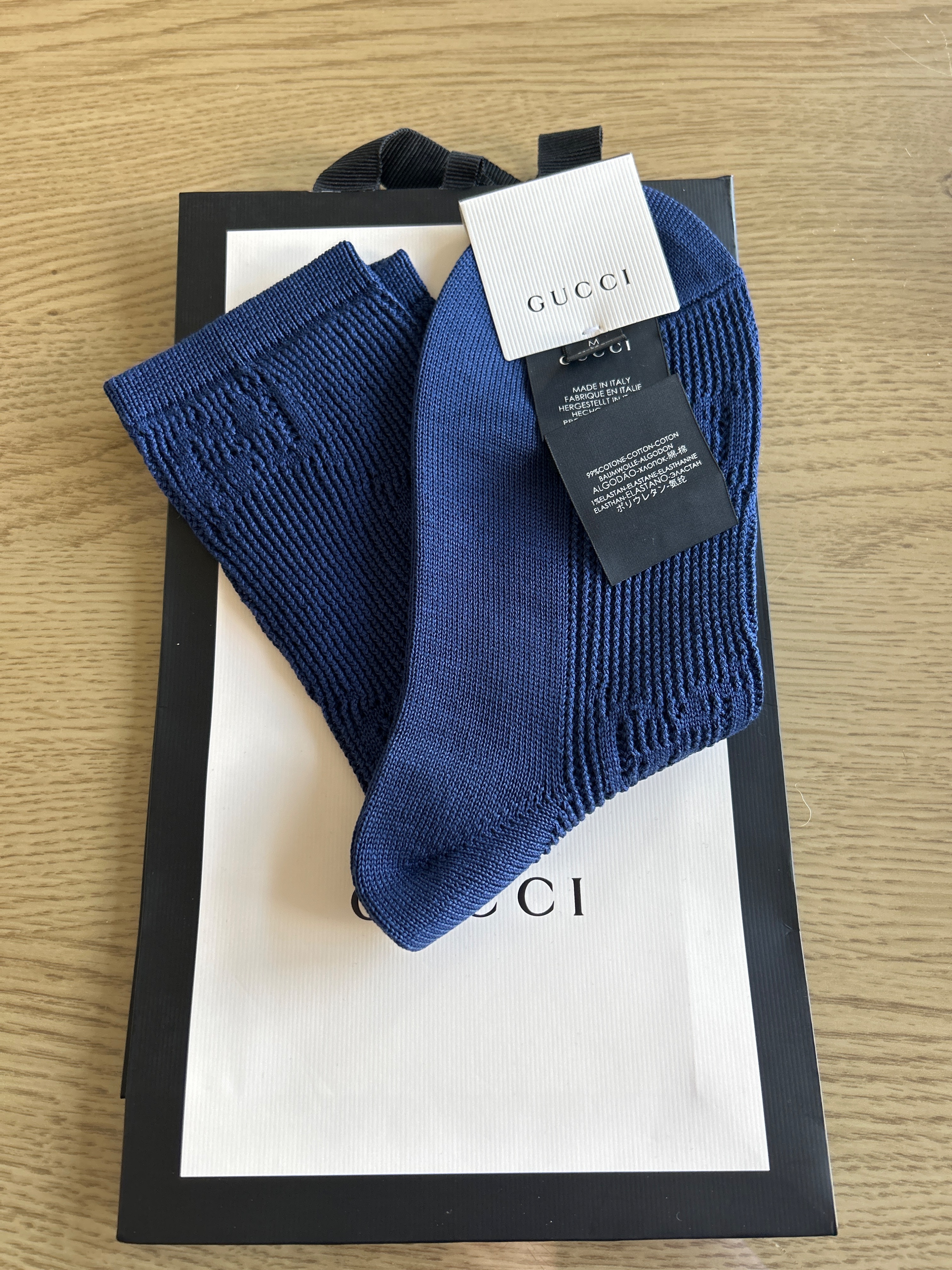 Gucci Blue Logo Embroidered Socks Size M cotton