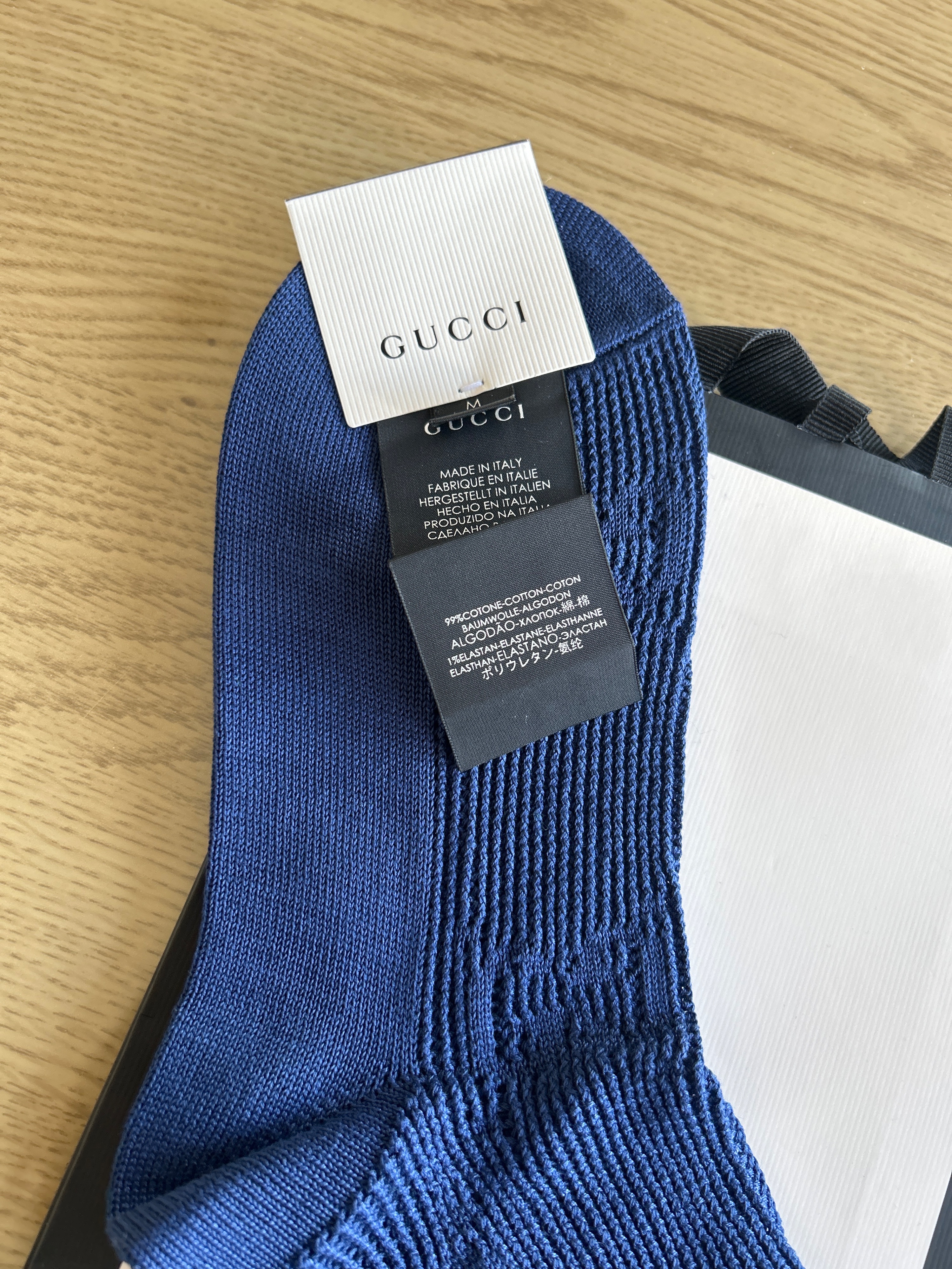 Gucci Blue Logo Embroidered Socks Size M cotton