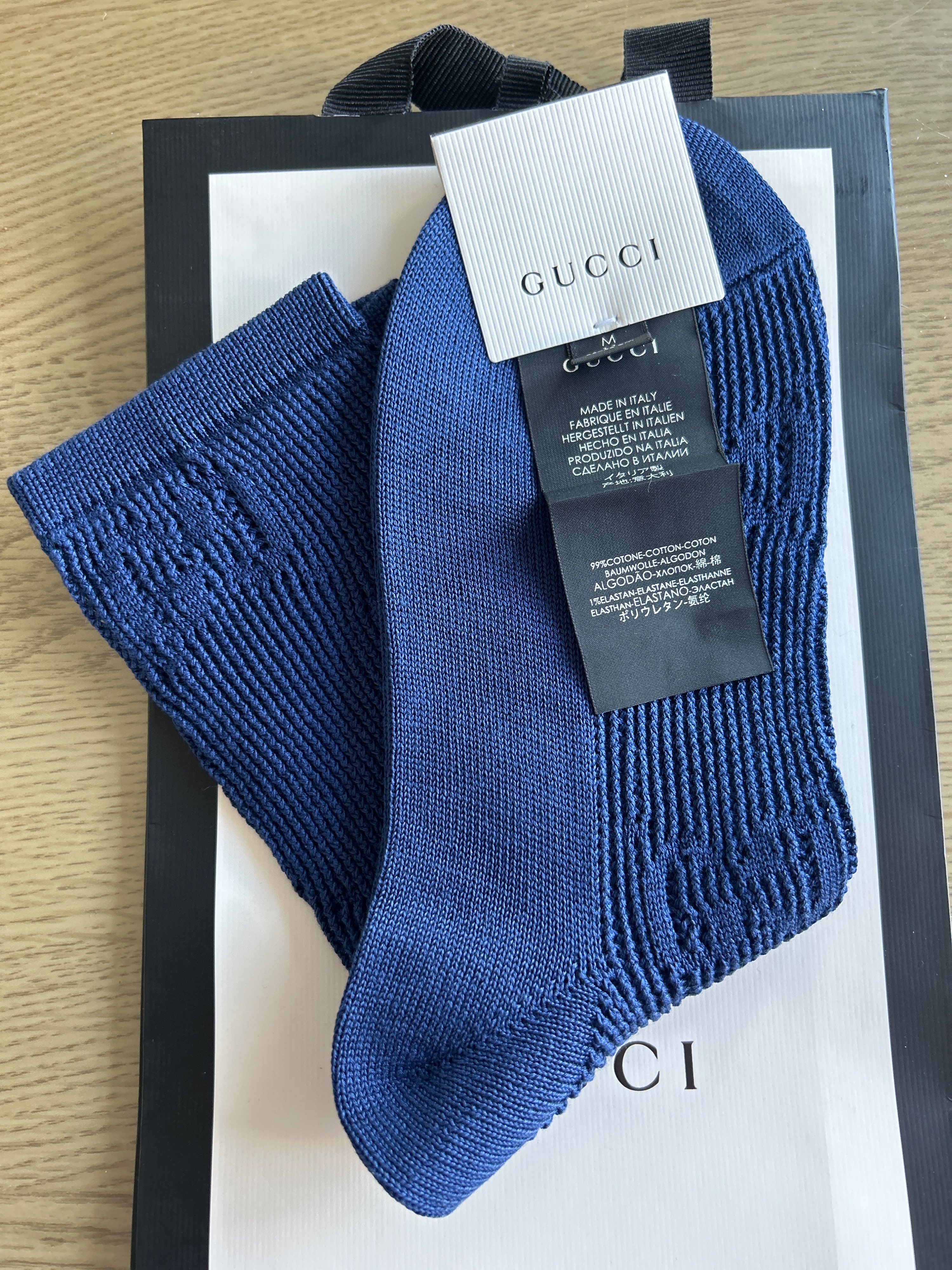 Gucci Blue Logo Embroidered Socks Size M cotton