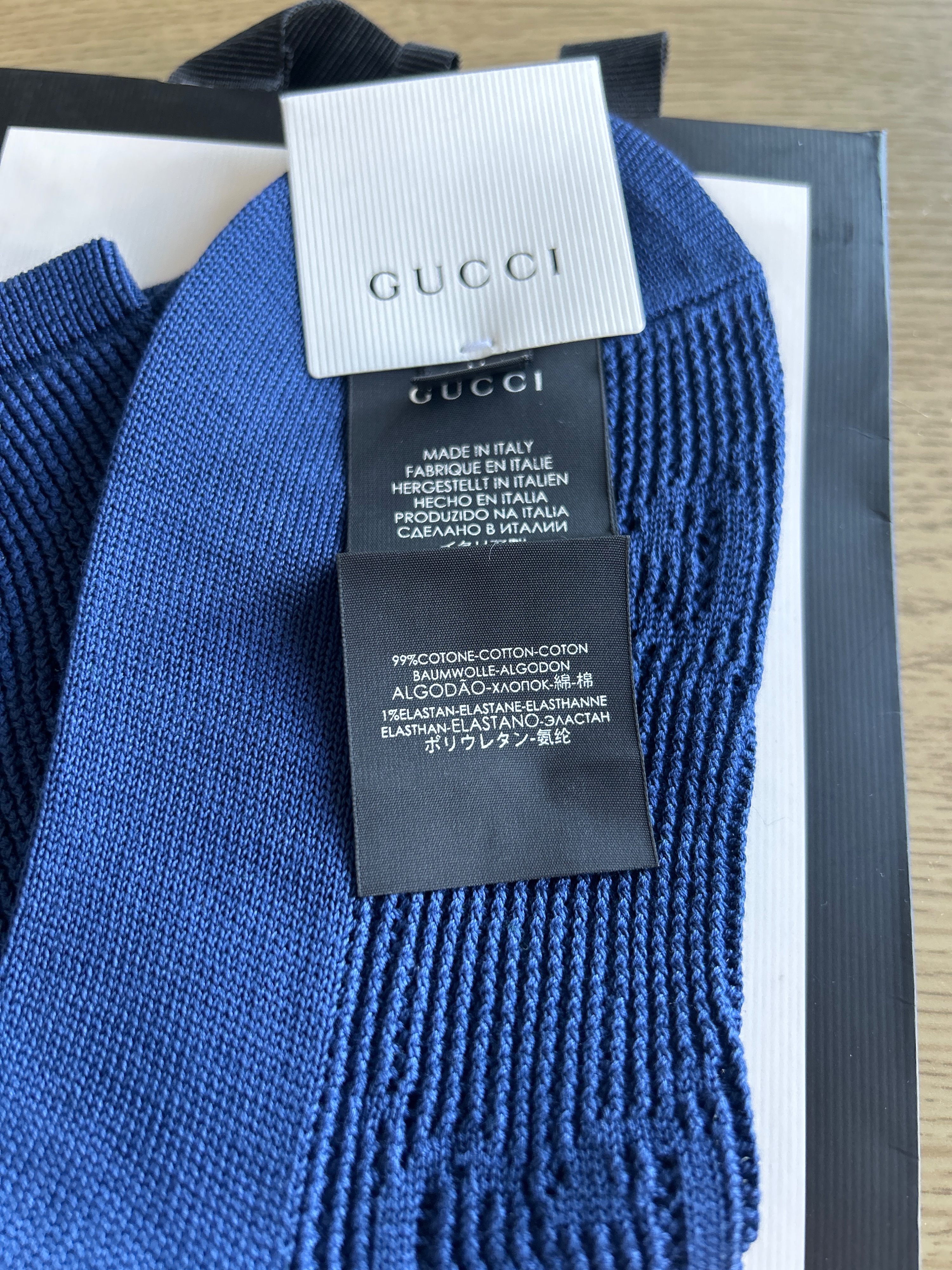 Gucci Blue Logo Embroidered Socks Size M cotton