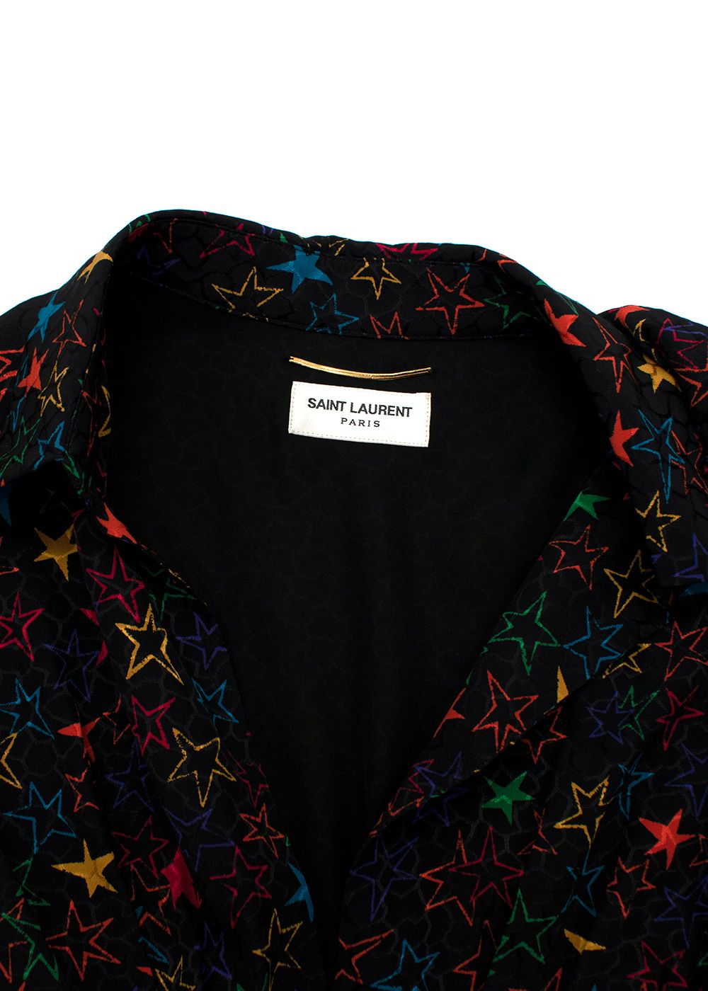 Saint Laurent Star Pattern Pleated Mini Shirt Dress Size S Multi viscose