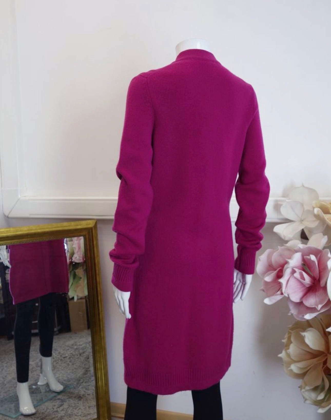 Preowned Chanel Pink Cashmere Longline Cardigan Size S fuchsia