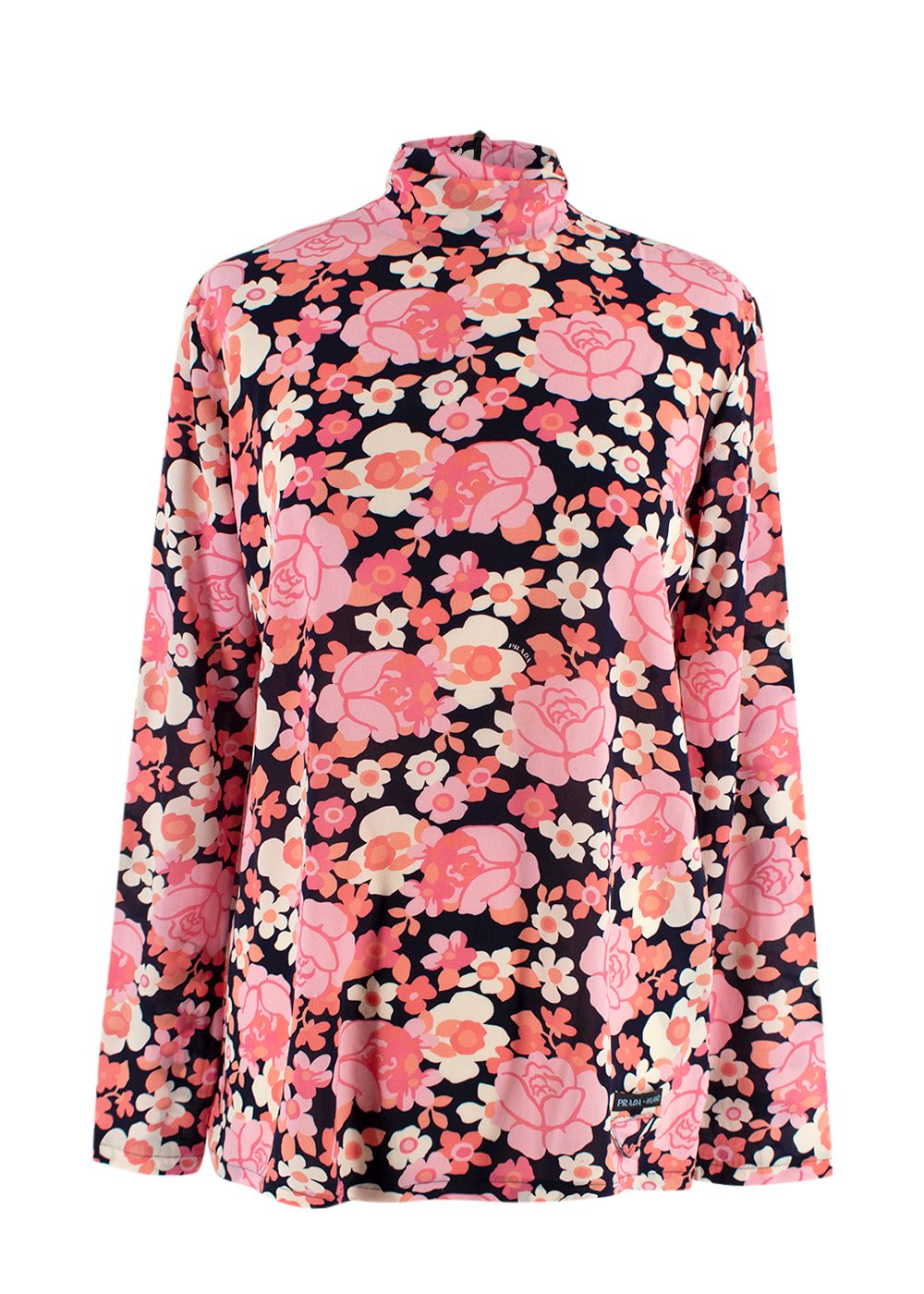 Prada Pink Floral High Neck Silk Blouse Size XXS Pink / Black