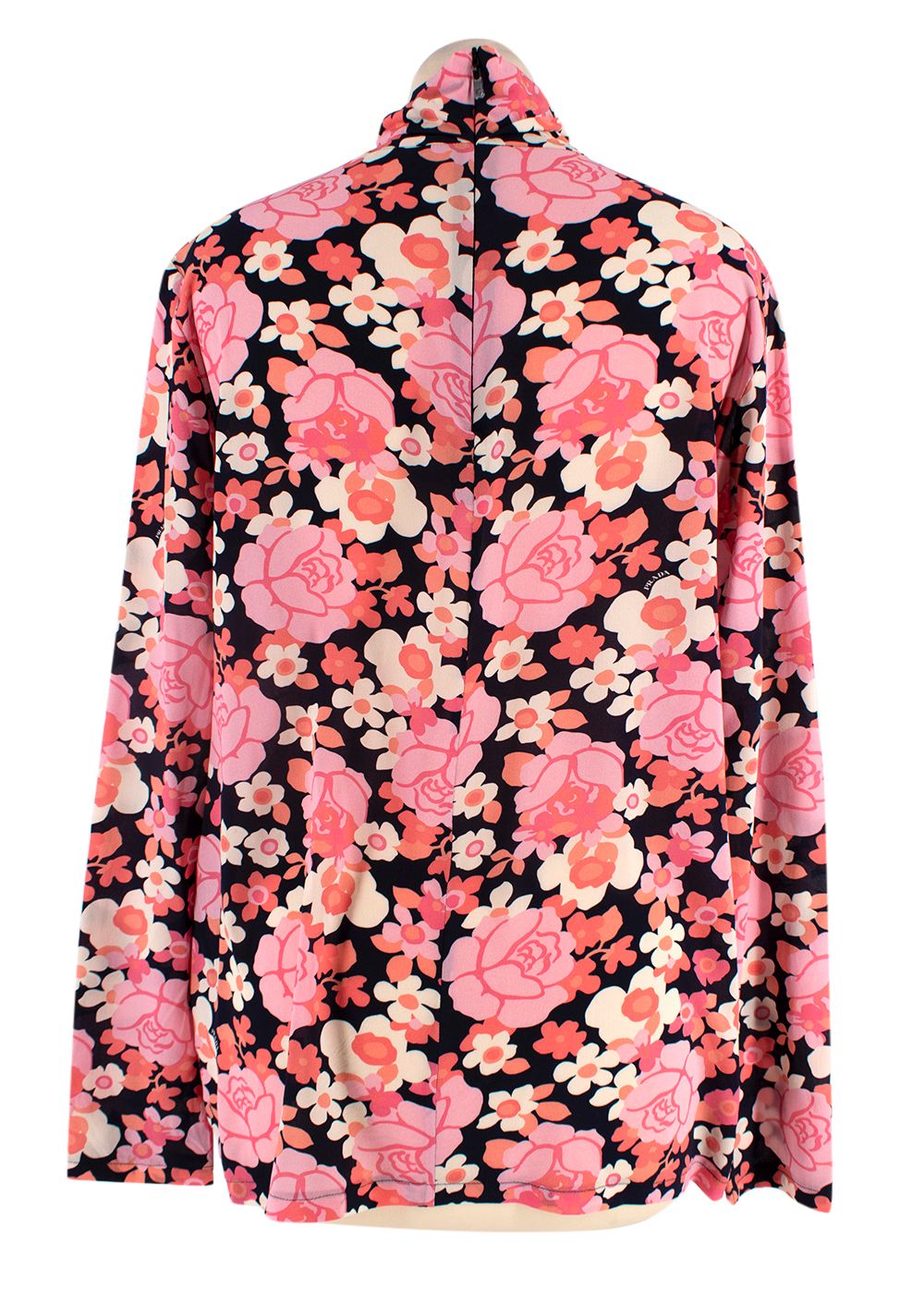 Prada Pink Floral High Neck Silk Blouse Size XXS Pink / Black