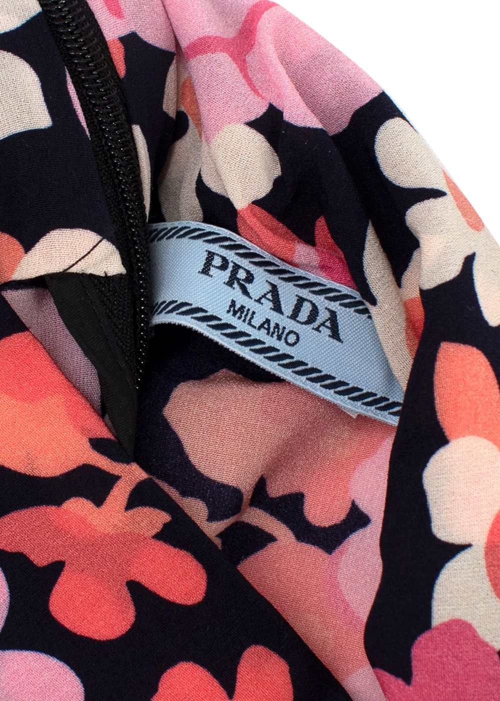 Prada Pink Floral High Neck Silk Blouse Size XXS Pink / Black