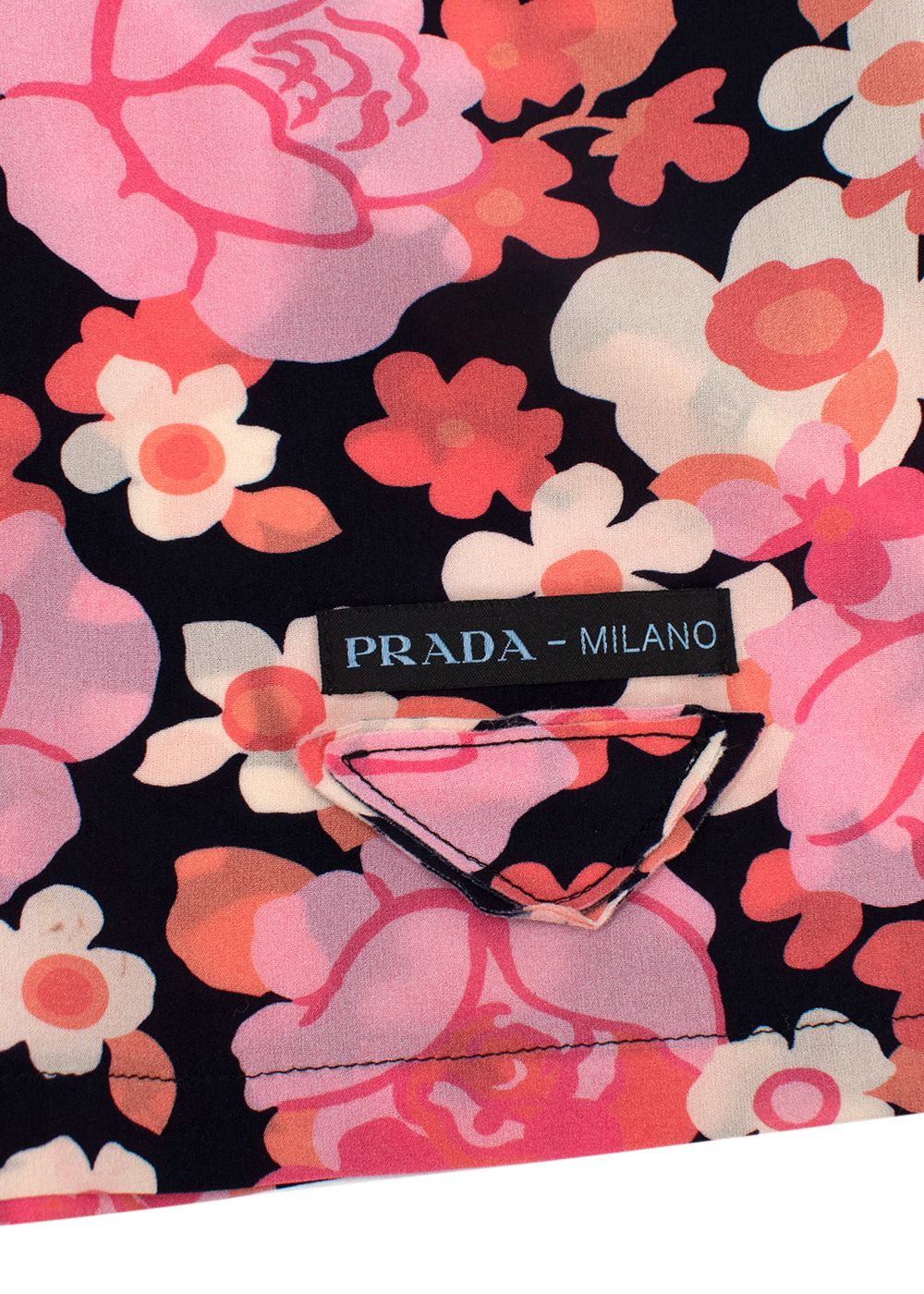 Prada Pink Floral High Neck Silk Blouse Size XXS Pink / Black