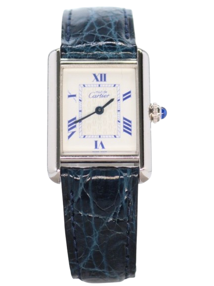 Preowned Cartier Blue Stainless Steel Roman Dial Tank Must 2416 Watch Stainless Steel Blue Roman Dial stainless steel/leather