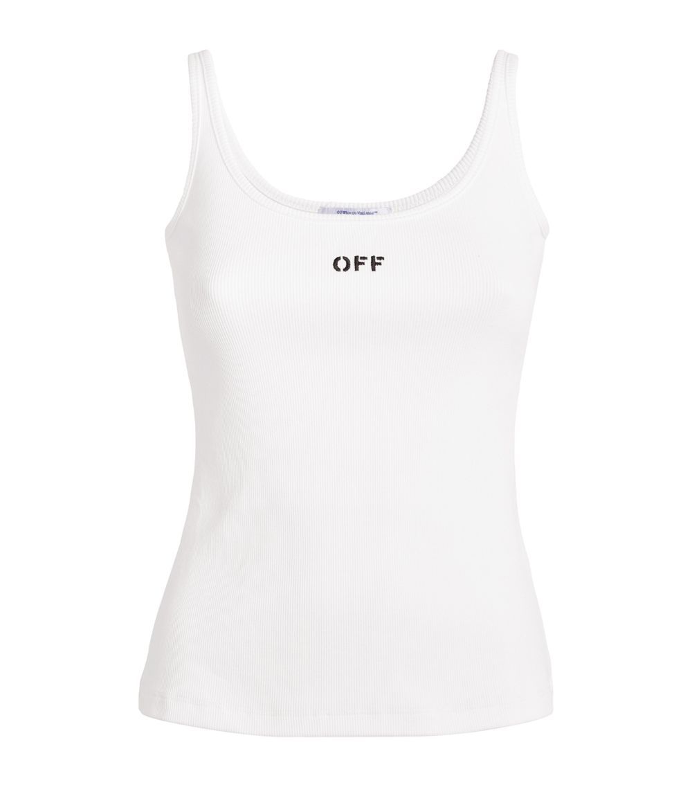 Off White Ribbed Logo Tank Top Size XS cotton