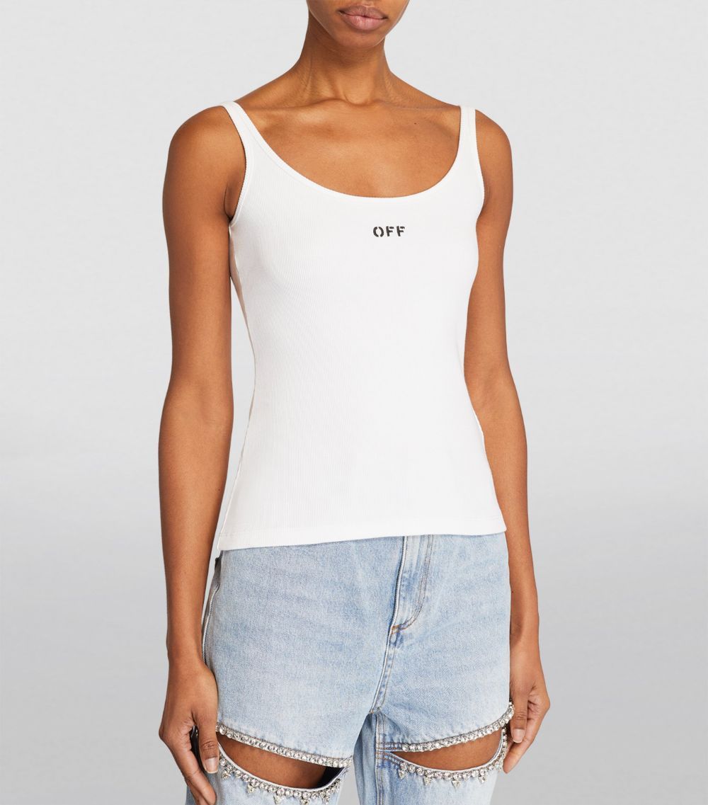 Off White Ribbed Logo Tank Top Size XS cotton