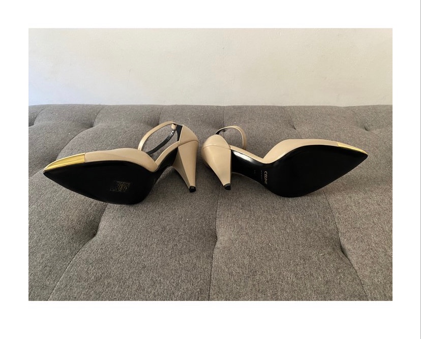 Celine Nude  Gold Triangle Heel Sandals Size 385 Beige/Nude leather