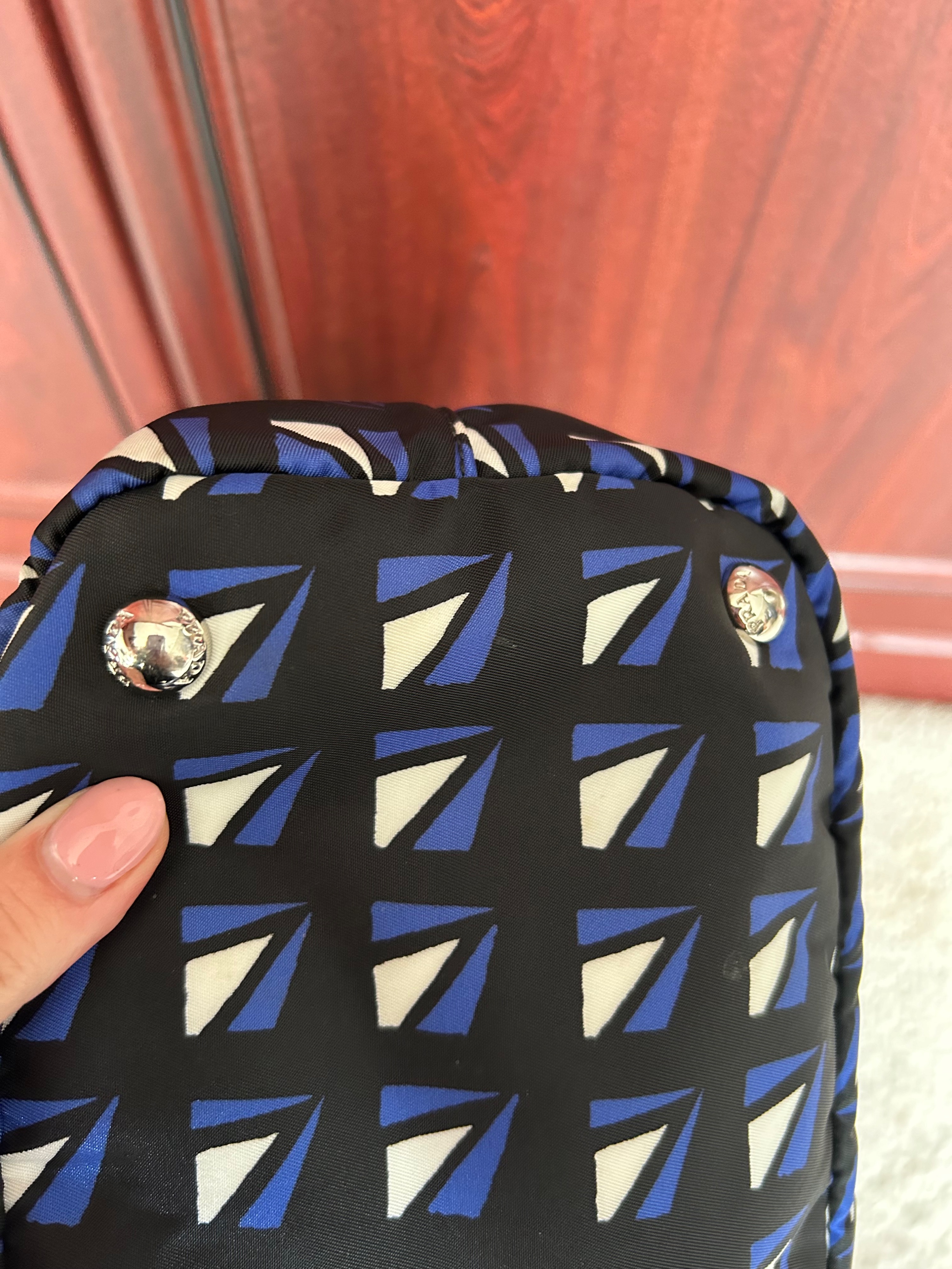 Prada Blue Geometric Printed Tote Bag Blue black nylon