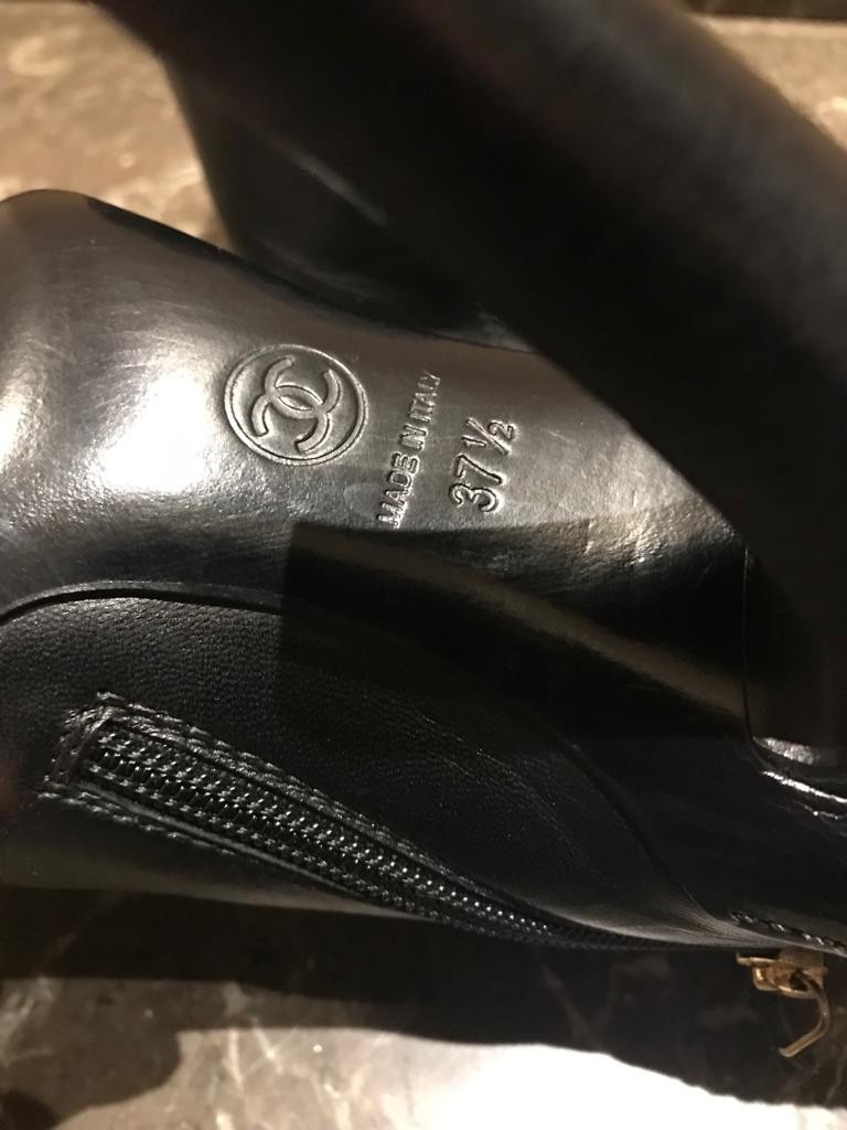 Preowned Chanel Black Leather Open Toe Ankle Boots Size 375