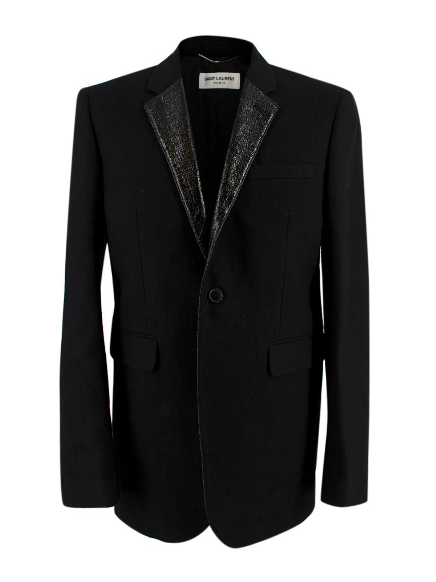 Men's Saint Laurent Black Wool Lame-Detail Evening Jacket Size L