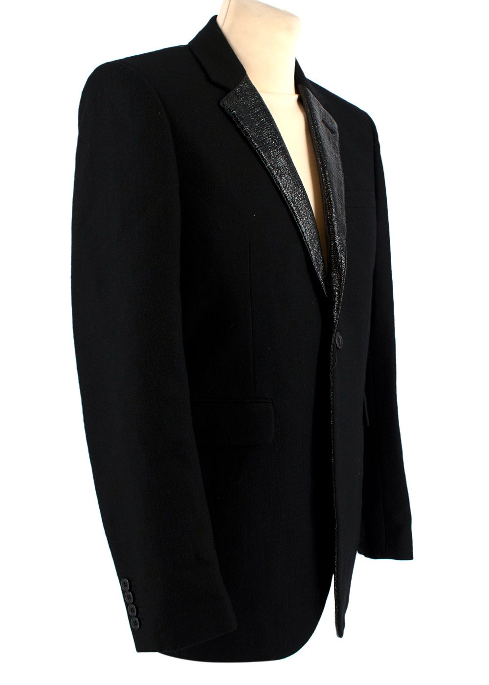 Men's Saint Laurent Black Wool Lame-Detail Evening Jacket Size L