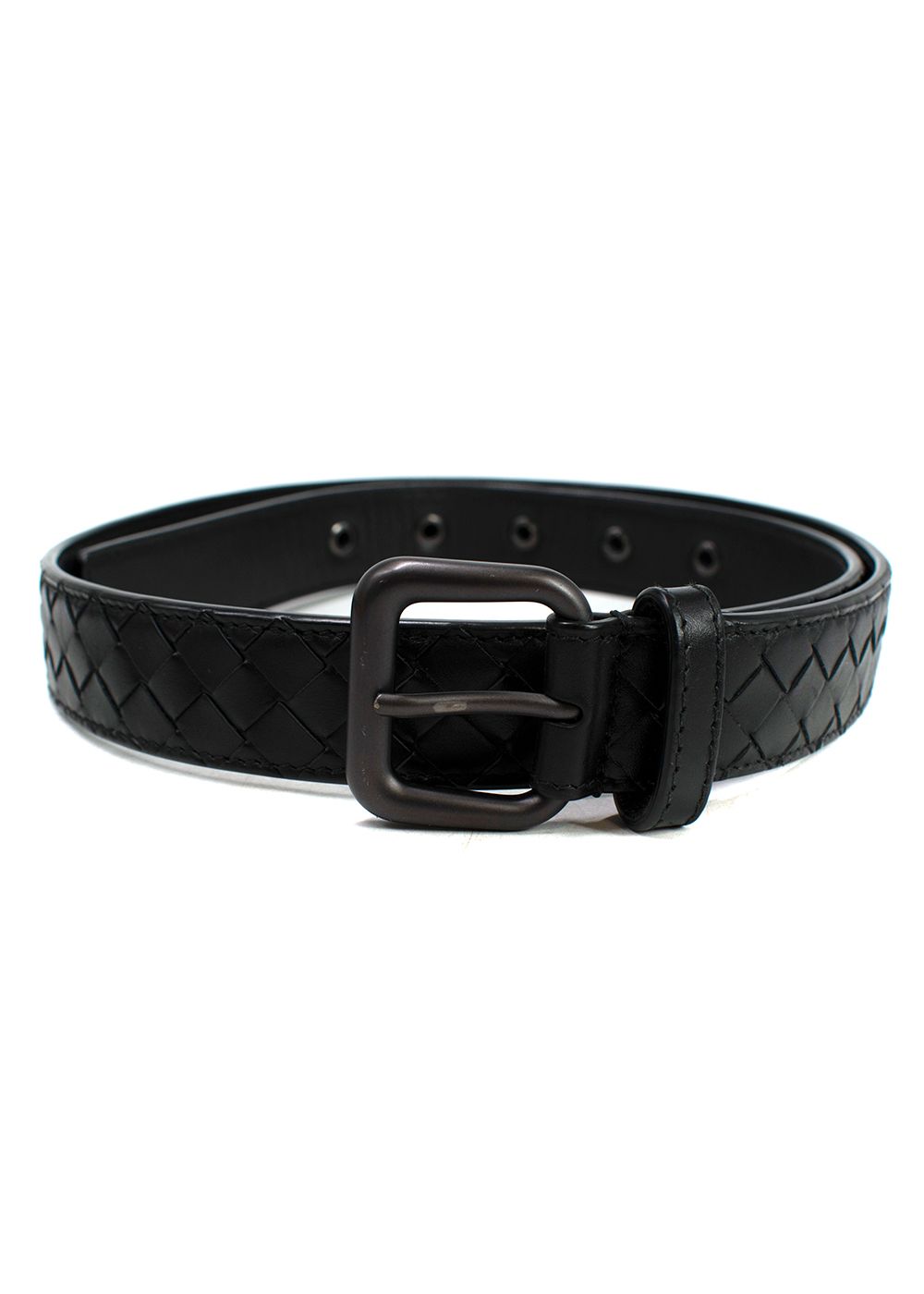 Preowned Bottega Veneta Black Intrecciato Belt leather