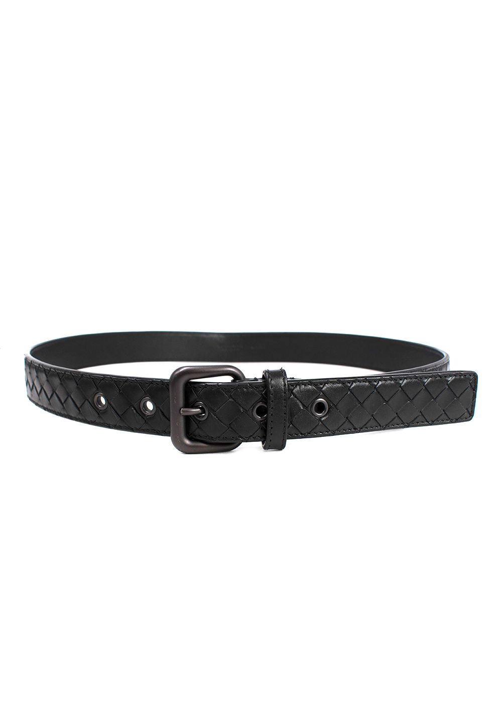 Preowned Bottega Veneta Black Intrecciato Belt leather