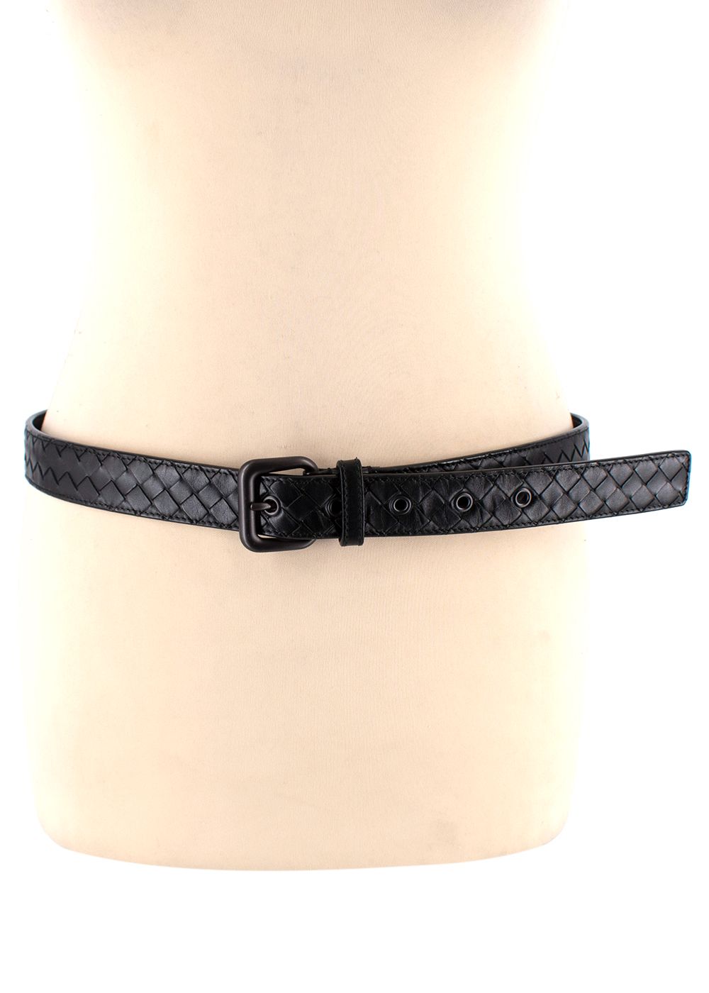 Preowned Bottega Veneta Black Intrecciato Belt leather