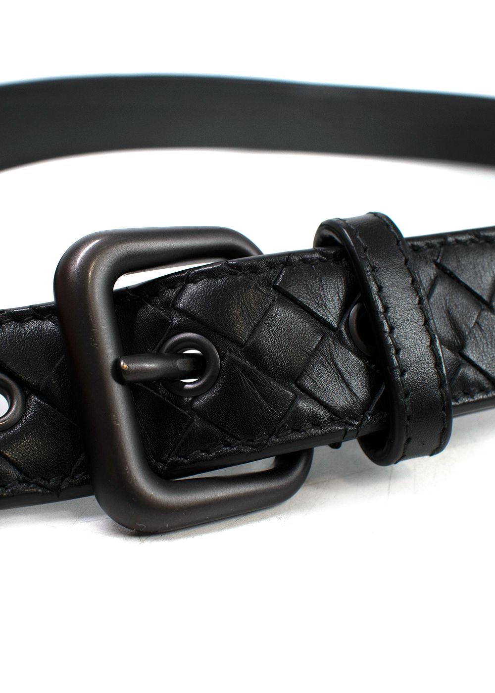 Preowned Bottega Veneta Black Intrecciato Belt leather