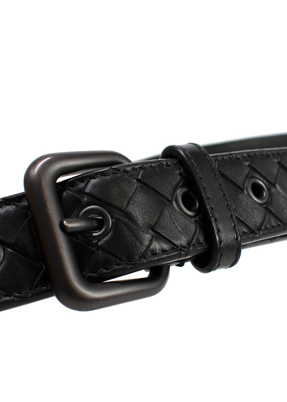 Preowned Bottega Veneta Black Intrecciato Belt leather