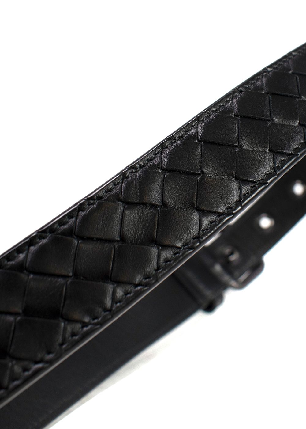 Preowned Bottega Veneta Black Intrecciato Belt leather