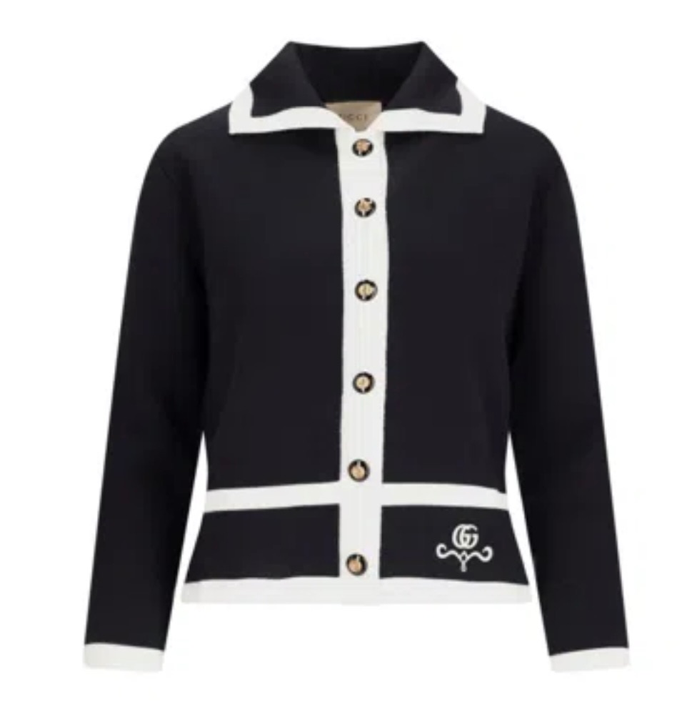 Gucci Black and White Cosmogonie Cardigan Size L Boackwhite wool