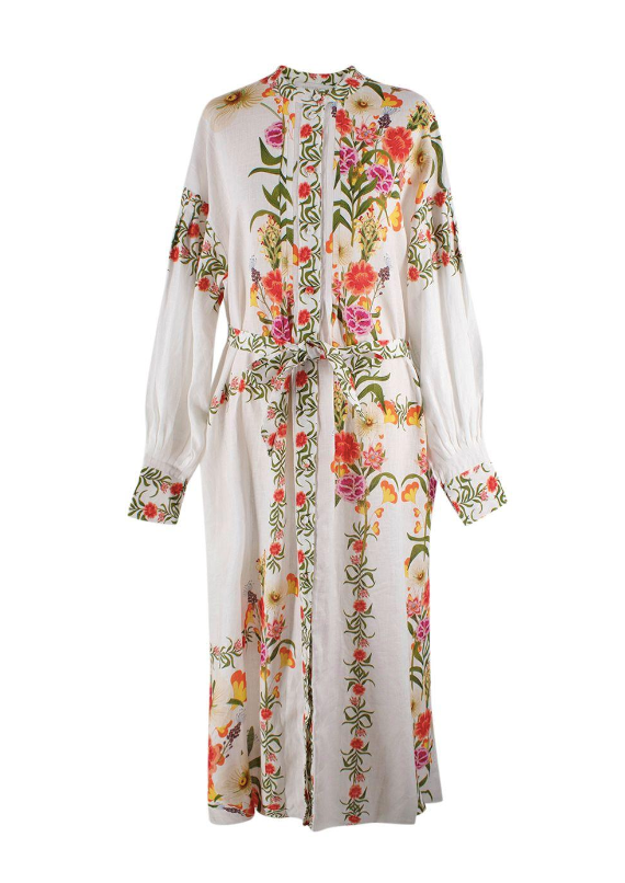 Borgo De Nor White Camilla Floral Linen Maxi Dress Size XS white multicoloured