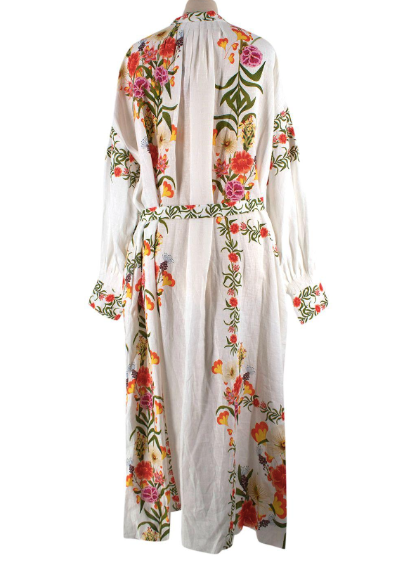 Borgo De Nor White Camilla Floral Linen Maxi Dress Size XS white multicoloured