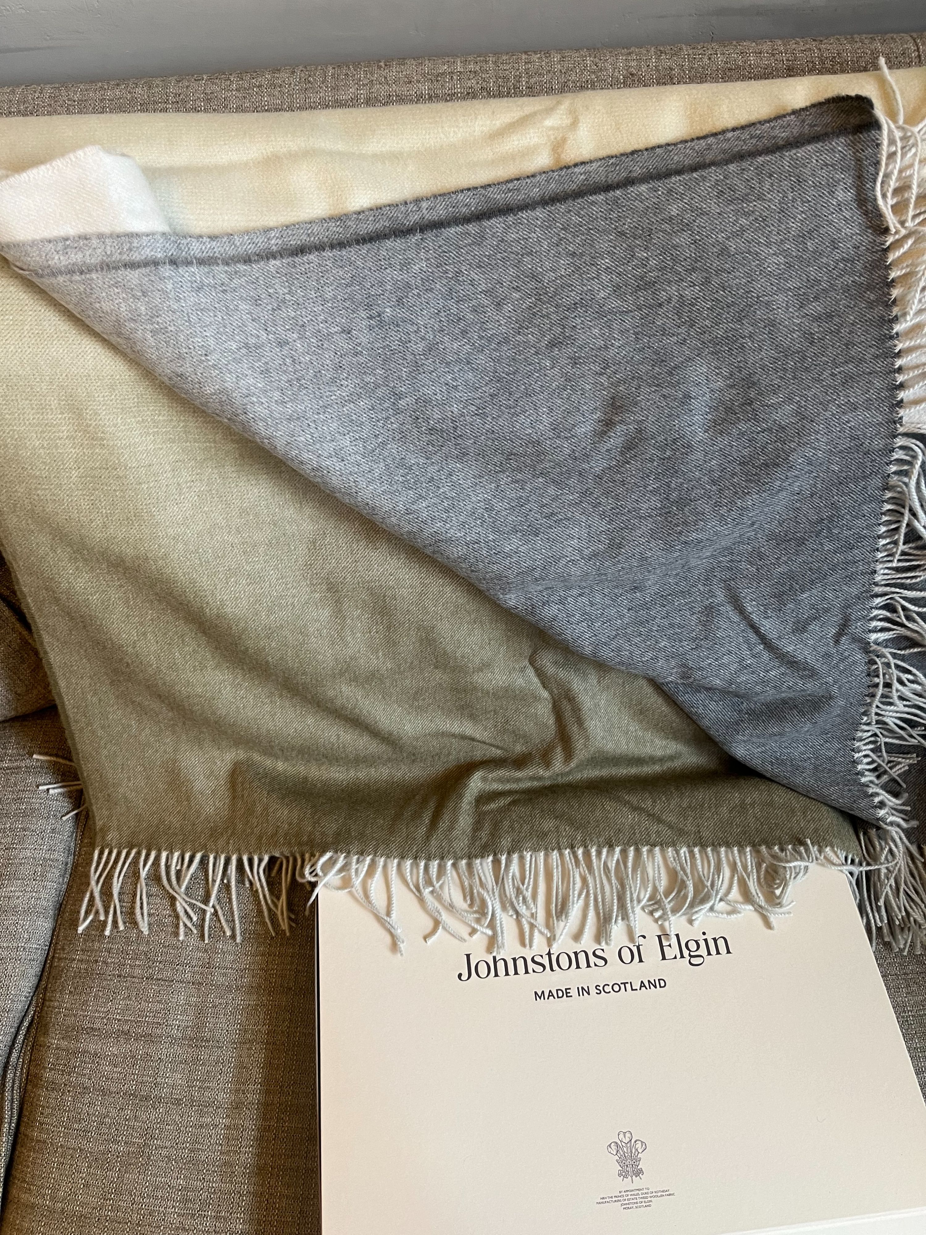 Johnstons of Elgin Ombre Cashmere Scarf Olive and grey