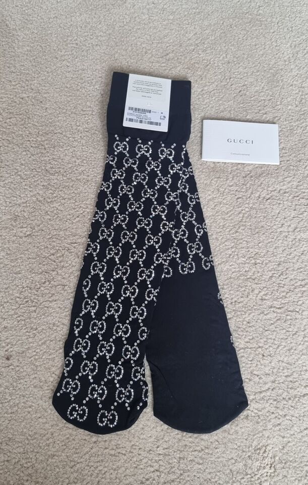 Gucci Black Crystal Embellished Socks Size M polyamide/elastane