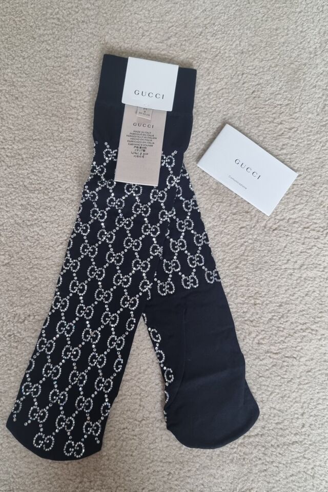 Gucci Black Crystal Embellished Socks Size M polyamide/elastane