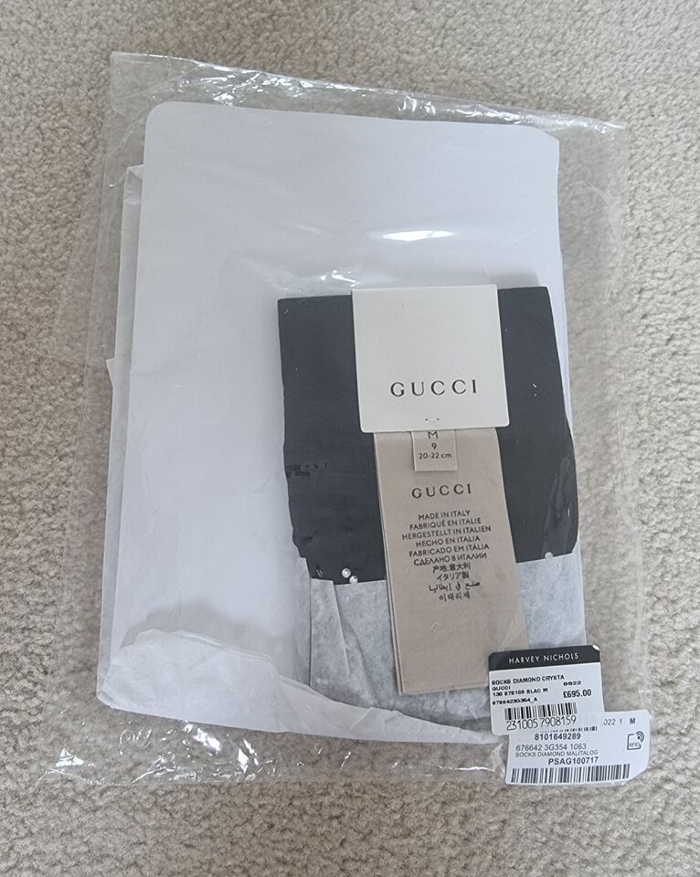 Gucci Black Crystal Embellished Socks Size M polyamide/elastane