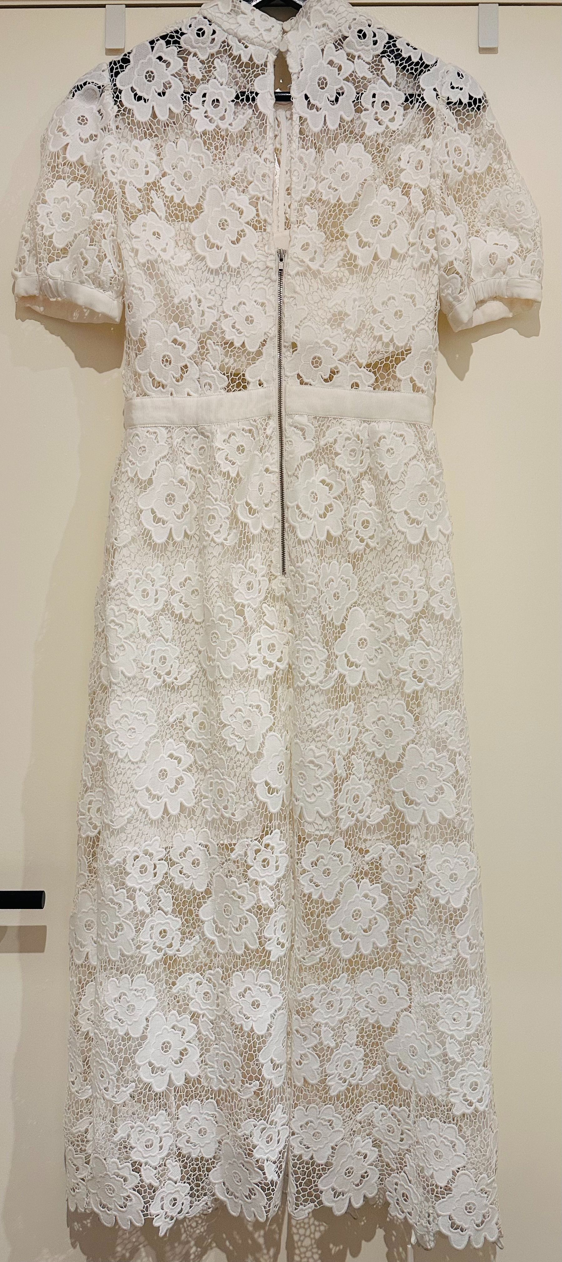 Preowned Self Portrait White Floral Guipure Lace Midi Dress Size M polyester