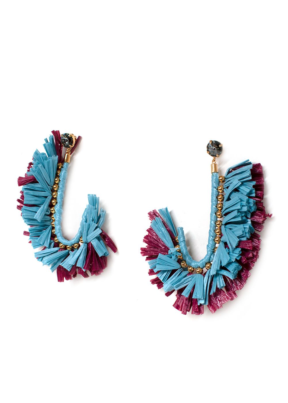 La Double J Azzurro Purple and Blue Raffia Earrings purple blue gold viscose/brass/glass