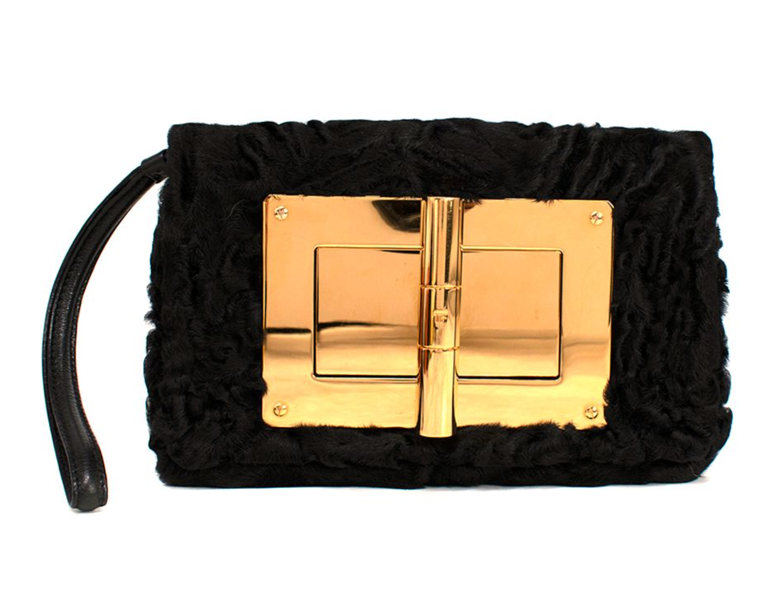 Tom Ford Black Shearling Natalia Clutch Bag