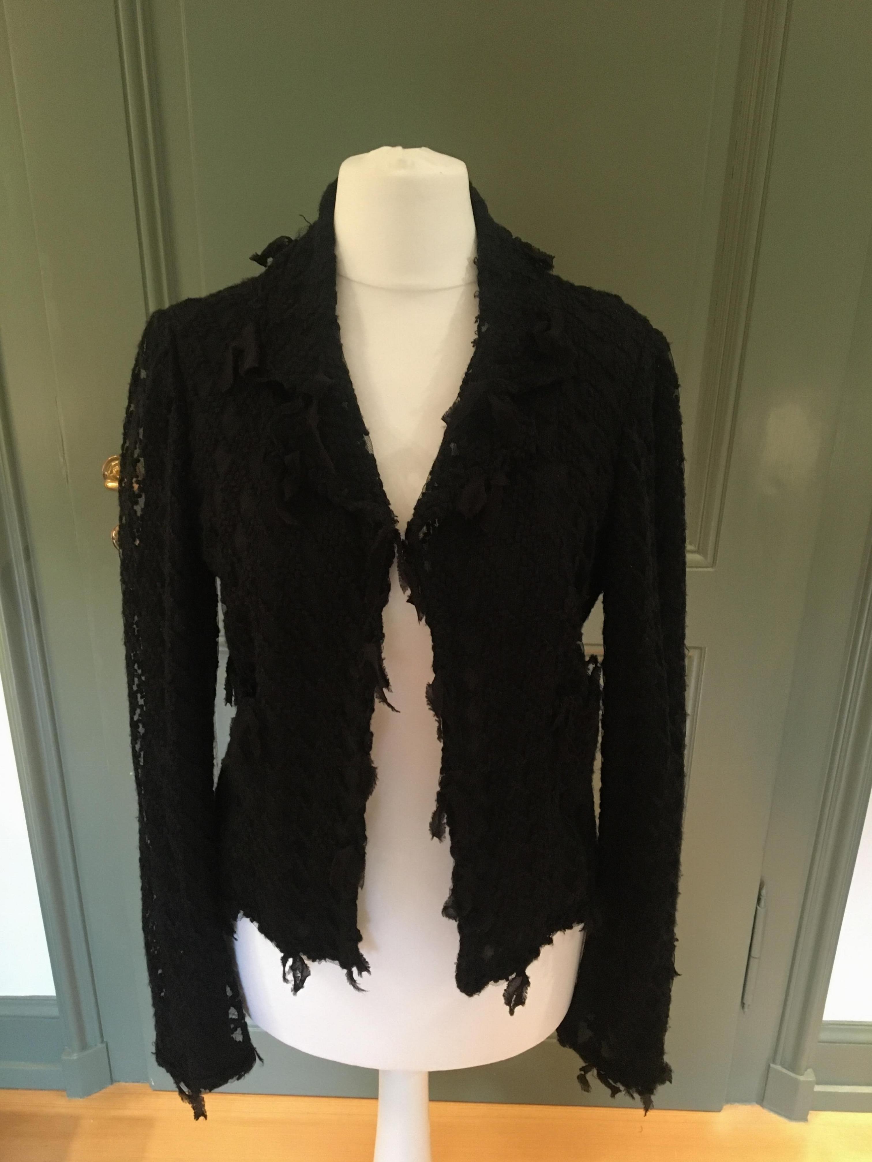 Preowned Chanel Black Sheer Tweed Jacket Size XS