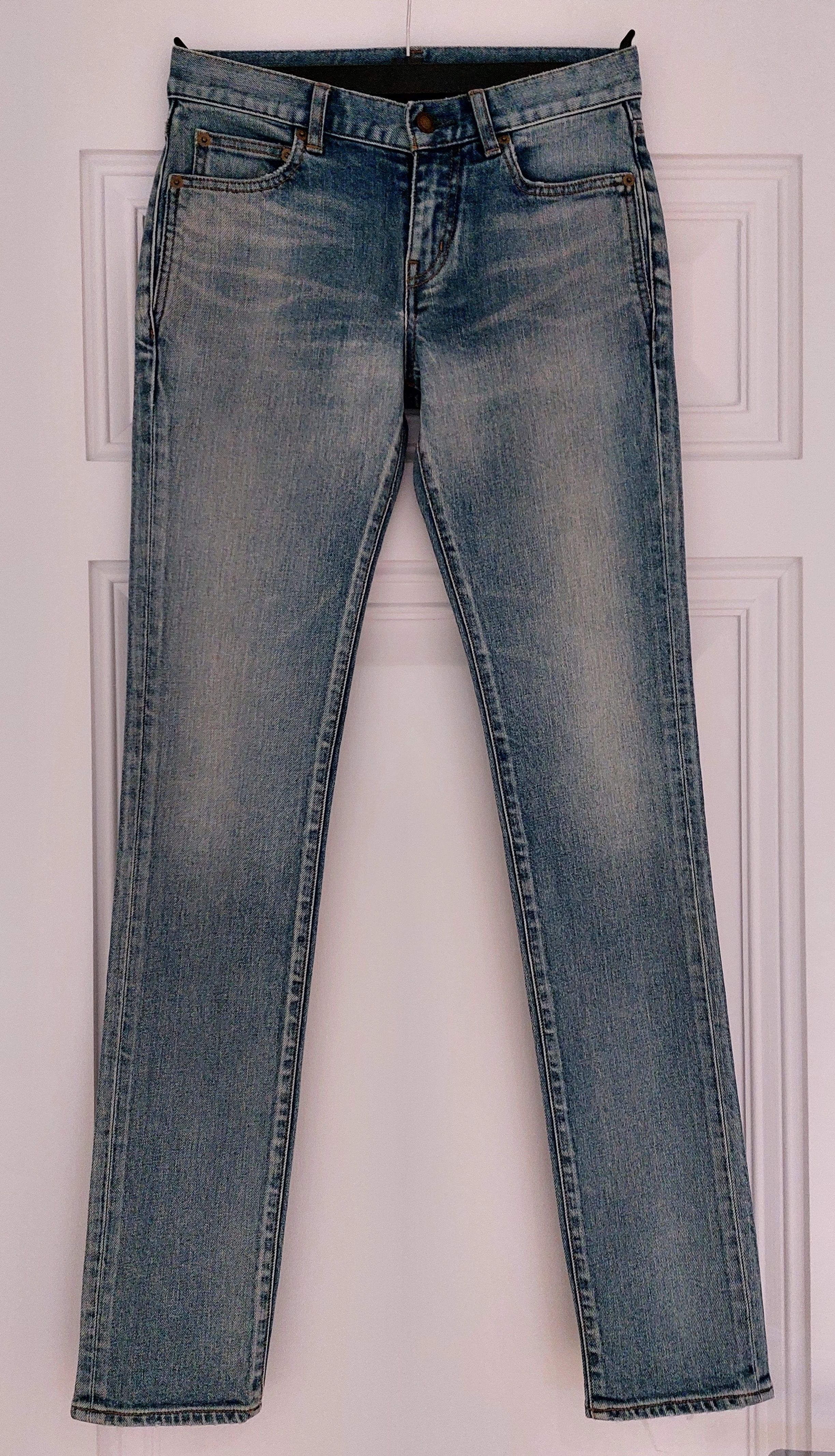 Saint Laurent Washed Denim Distressed Skinny Jeans Size 24/61 Blue wash denim- cotton