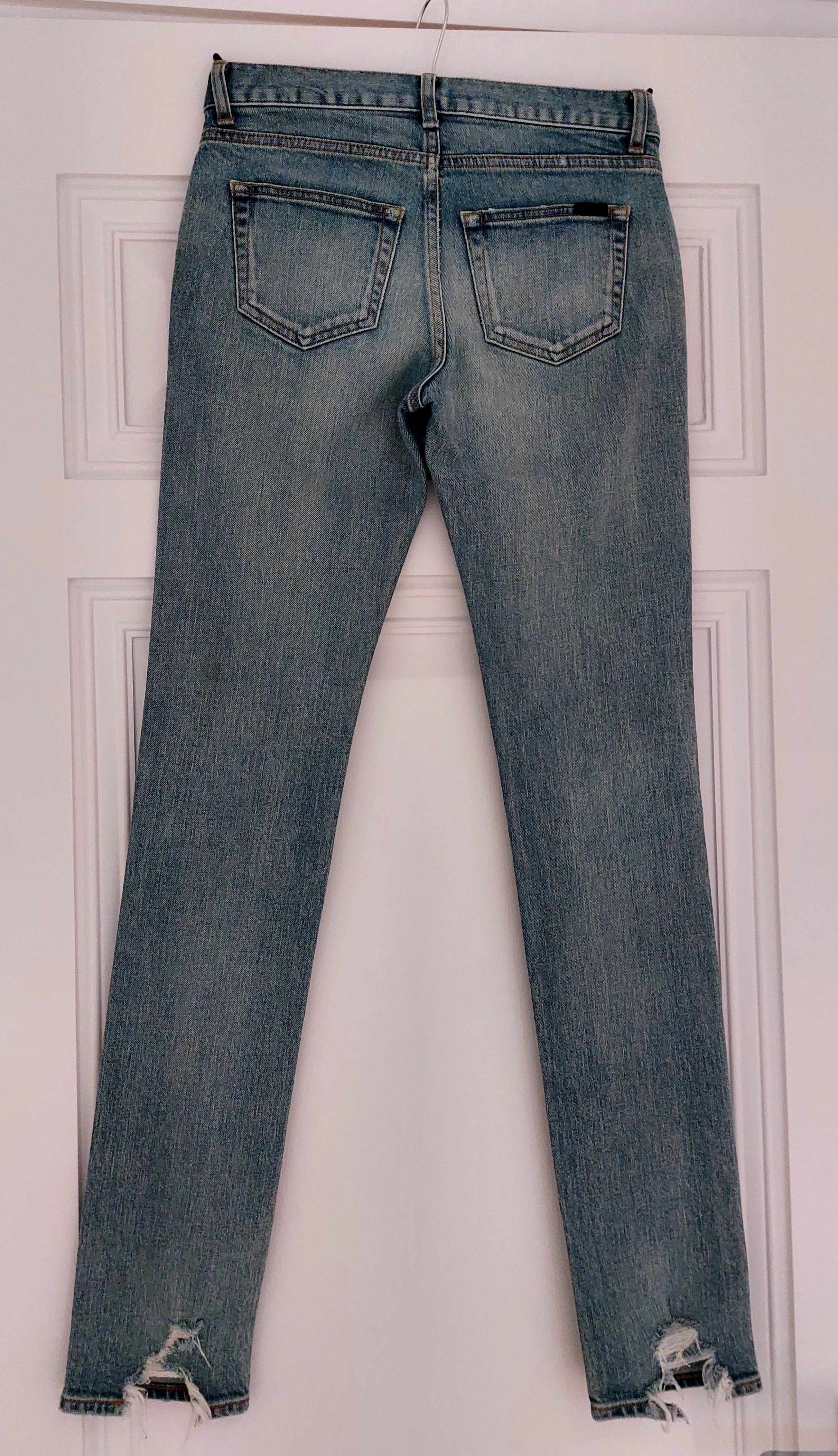 Saint Laurent Washed Denim Distressed Skinny Jeans Size 24/61 Blue wash denim- cotton