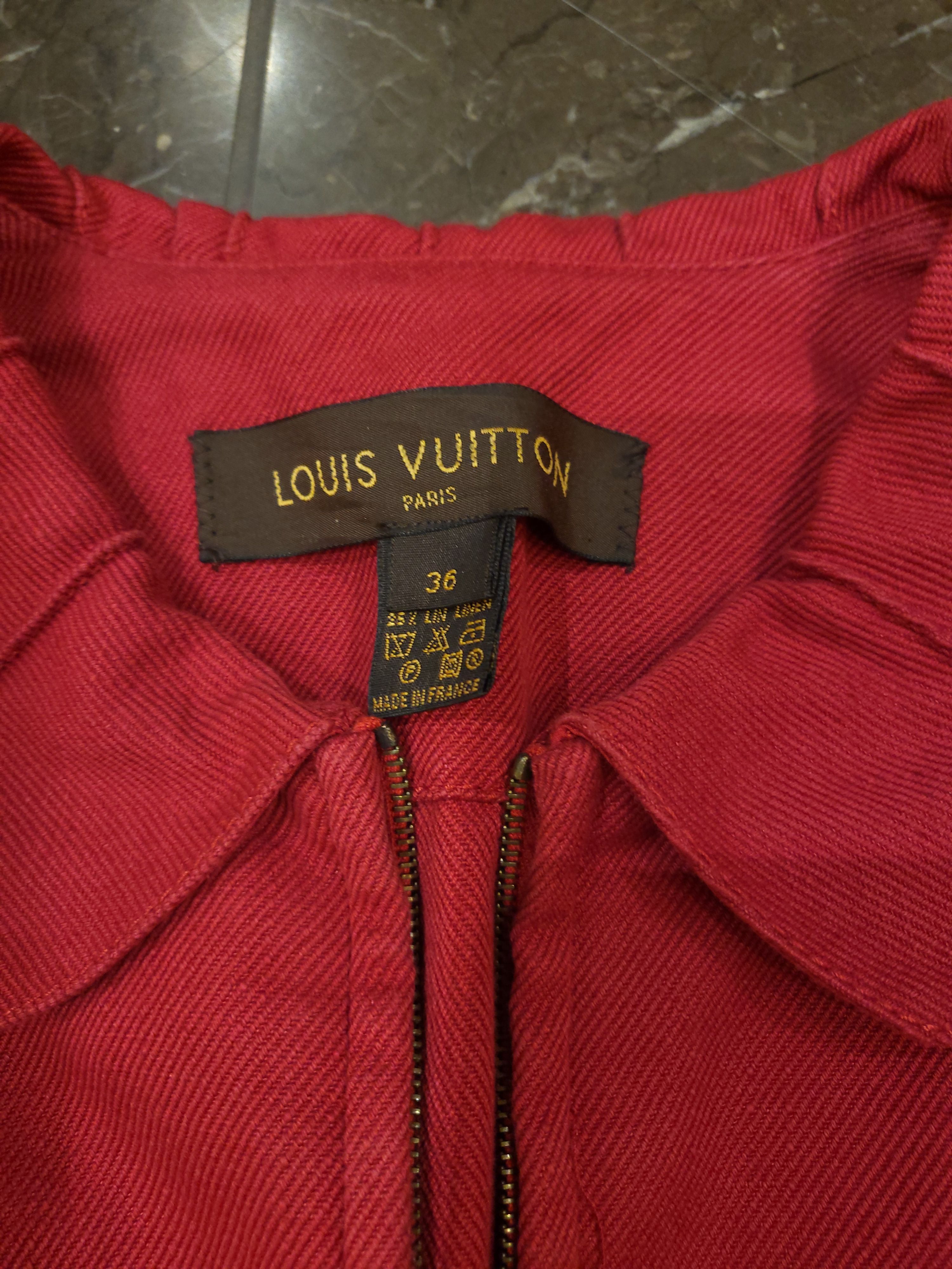 Preowned Louis Vuitton Red denim frill collar jacket Size XS cotton