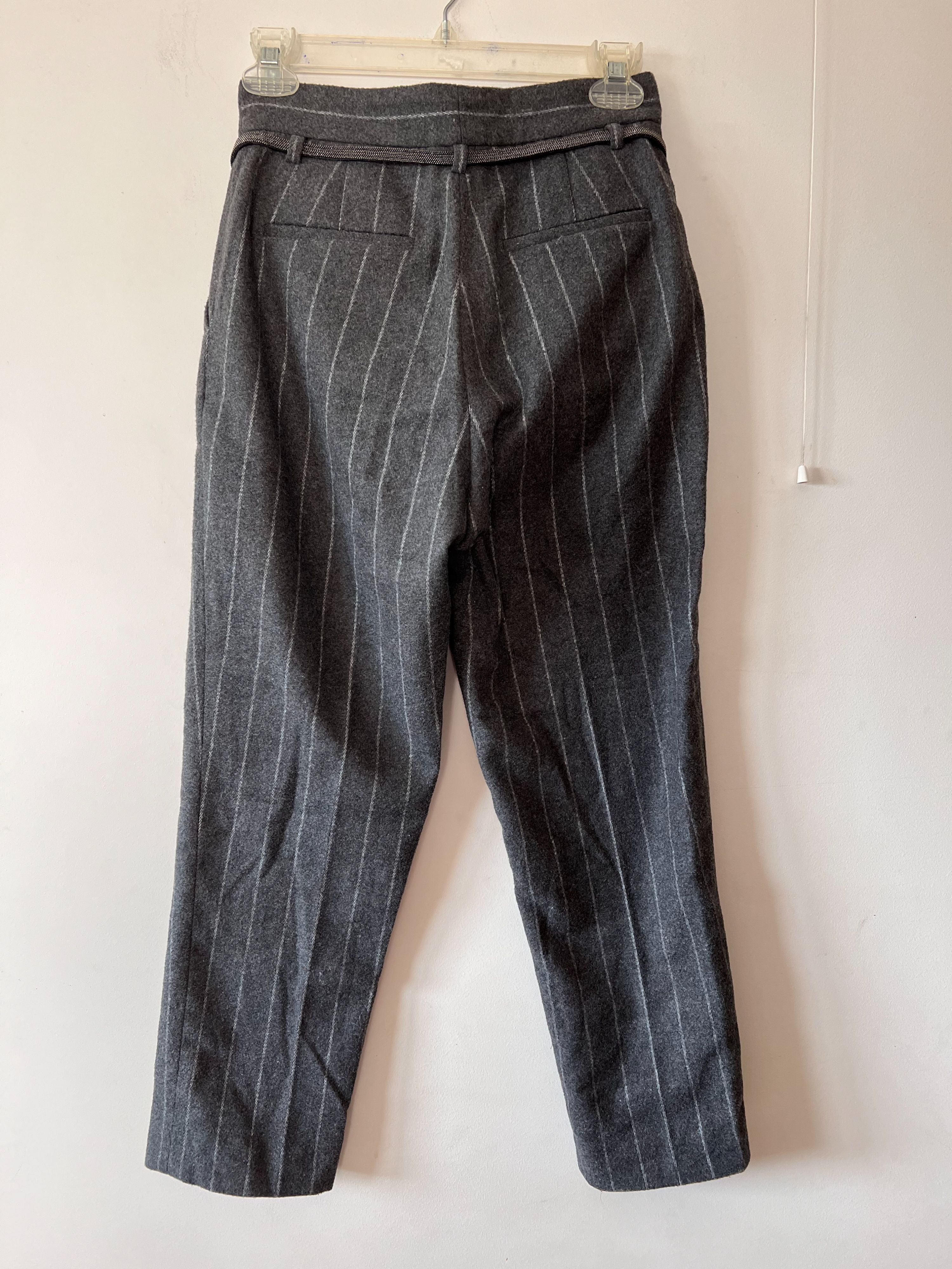 Preowned Brunello Cucinelli Grey Pinstripe Belted Trousers Size XXS wool