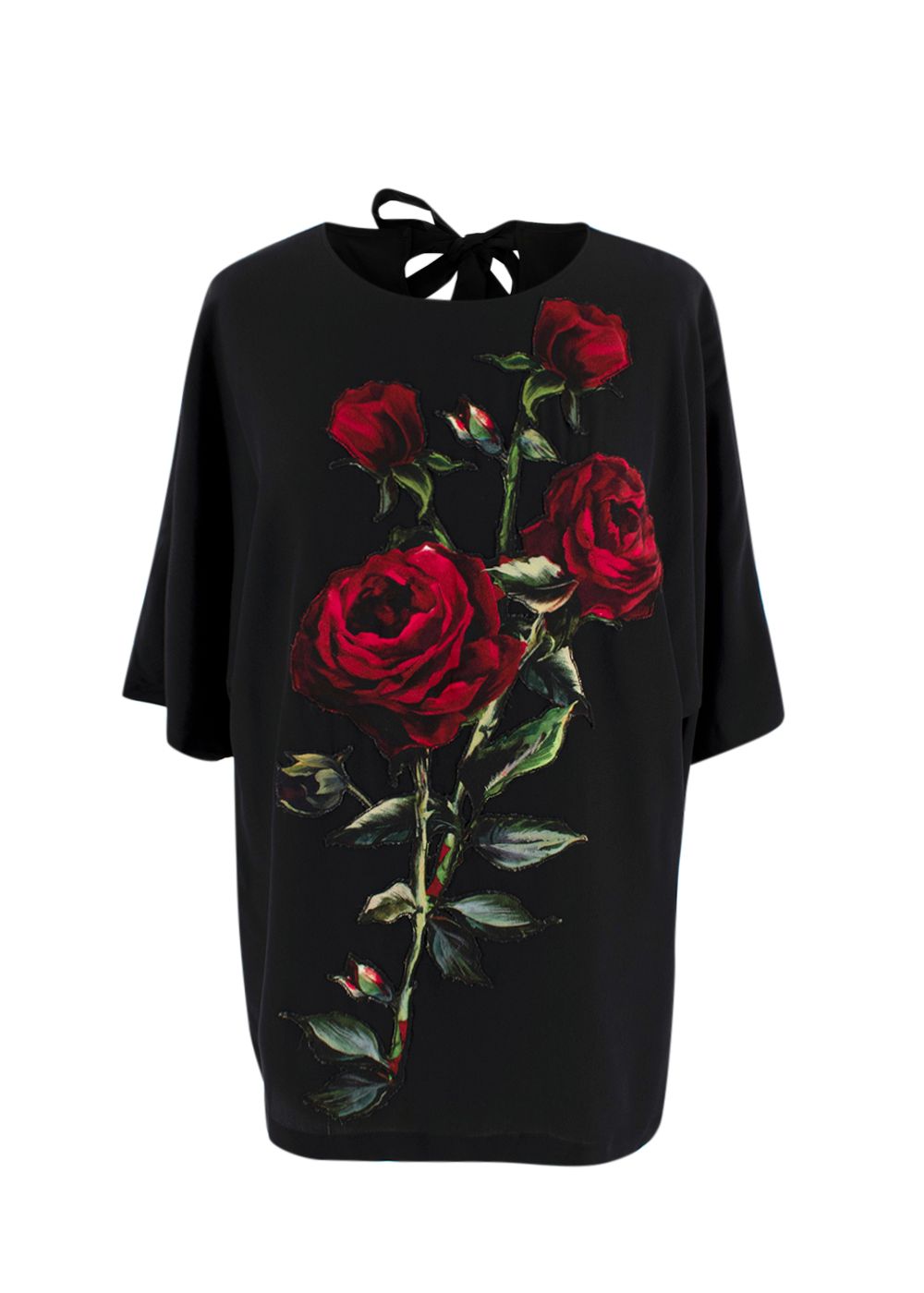 Dolce  Gabbana Black Silk Red Rose Top Size S